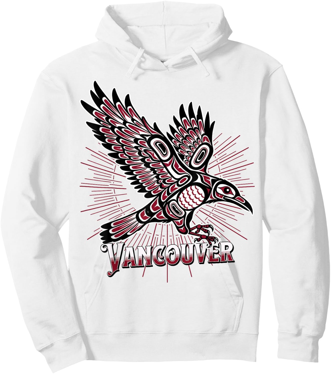 Vancouver Raven & Sun Pacific Northwest Native Tribal Art Hoodie - Hoodie | White