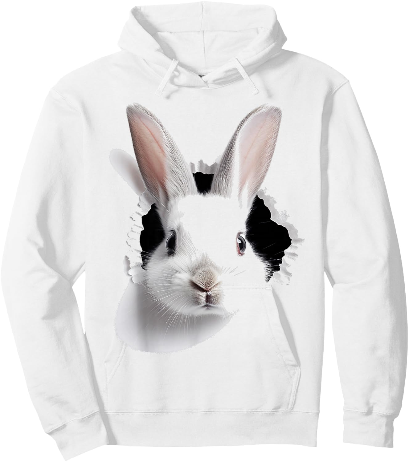Rabbit Animal Print Motif Drawing Art Face Rabbit , White Hoodie - Hoodie | White