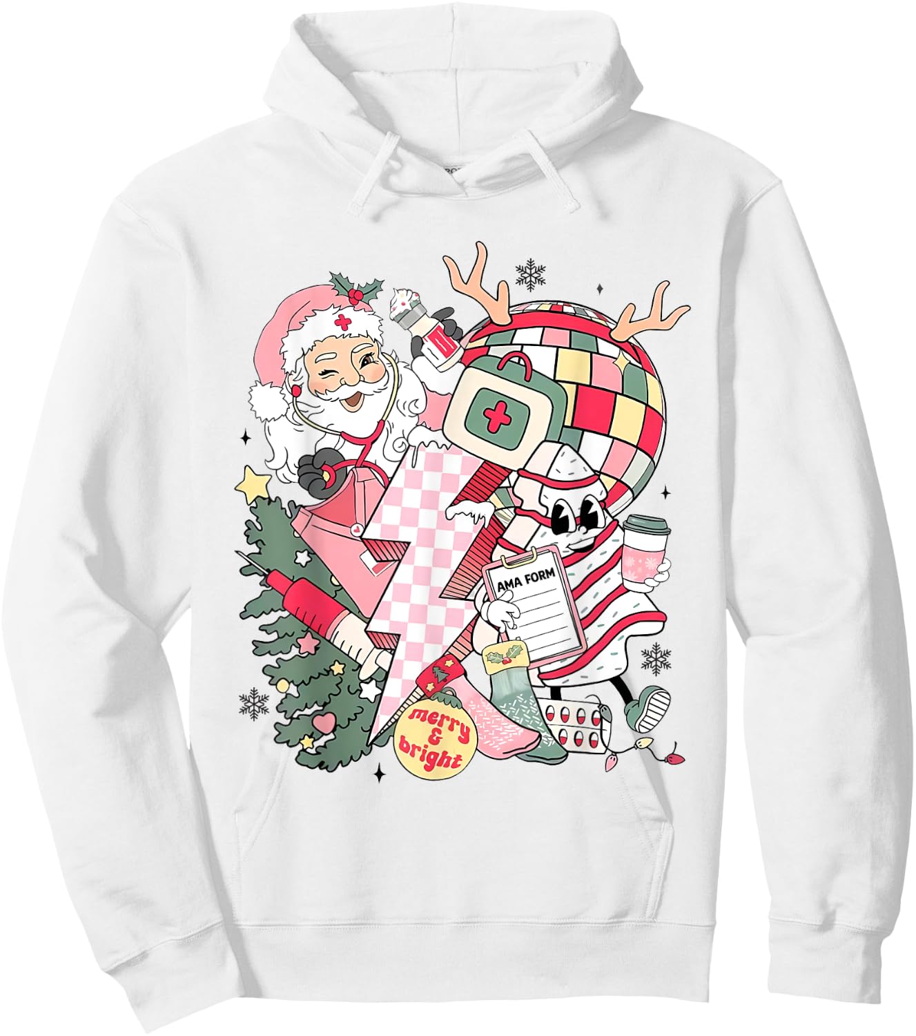 Christmas Santa Nurse Disco Ball Rn CNA Icu Med Surg Picu Hoodie - Hoodie | White