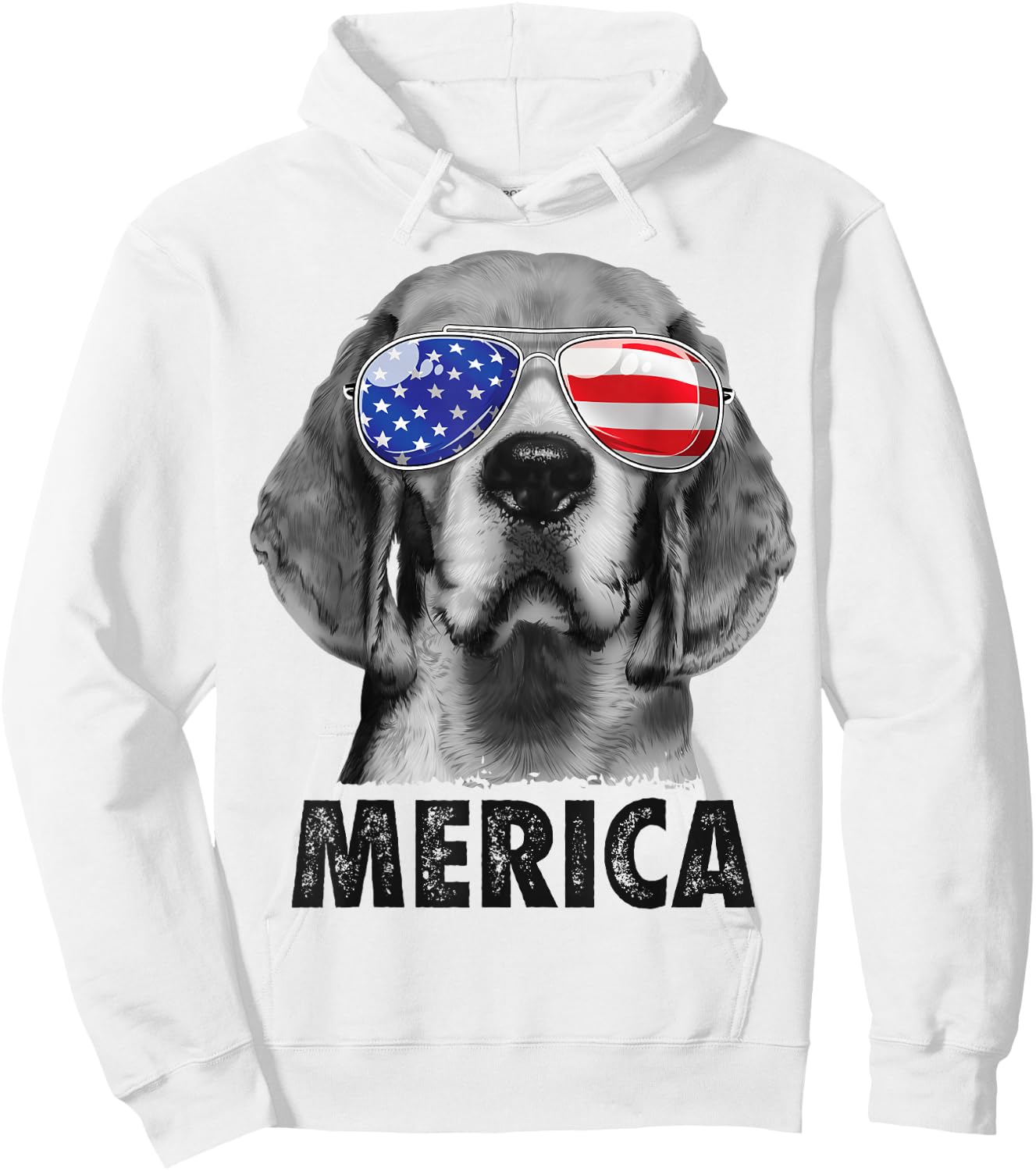 Beagle 4th of July Merica Sunglasses Men USA American Flag Hoodie - Hoodie | White