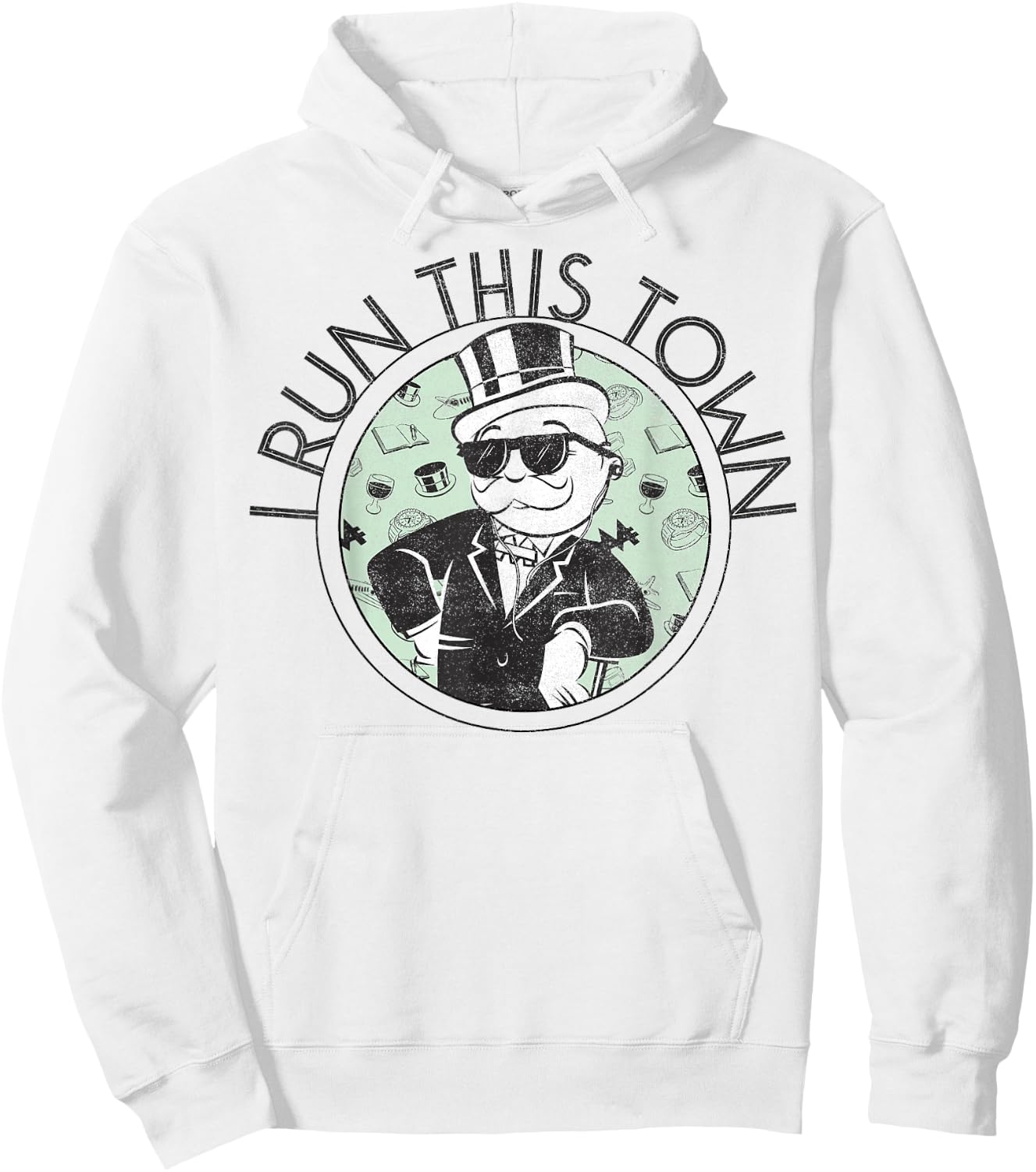 Monopoly Man I Run This Town Vintage Logo Hoodie - Hoodie | White
