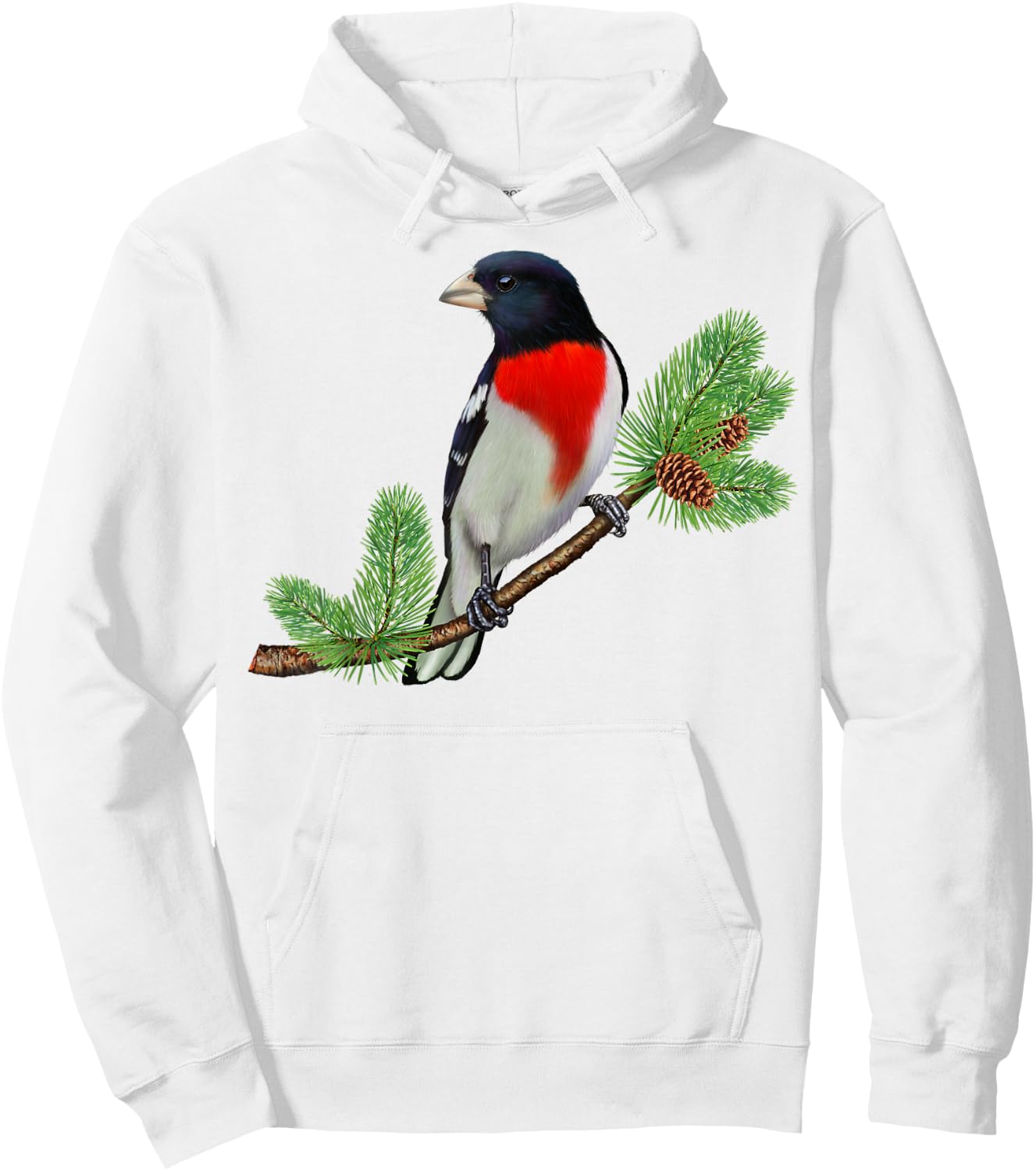 Rose-Breasted Grosbeak On Branch Birder & Bird Lover Gift Hoodie - Hoodie | White