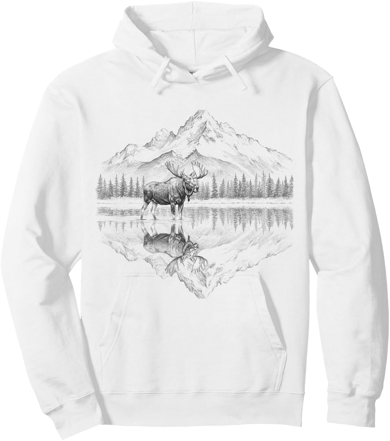 Moose and Mountain Reflection Nature Design Hoodie - Hoodie | White