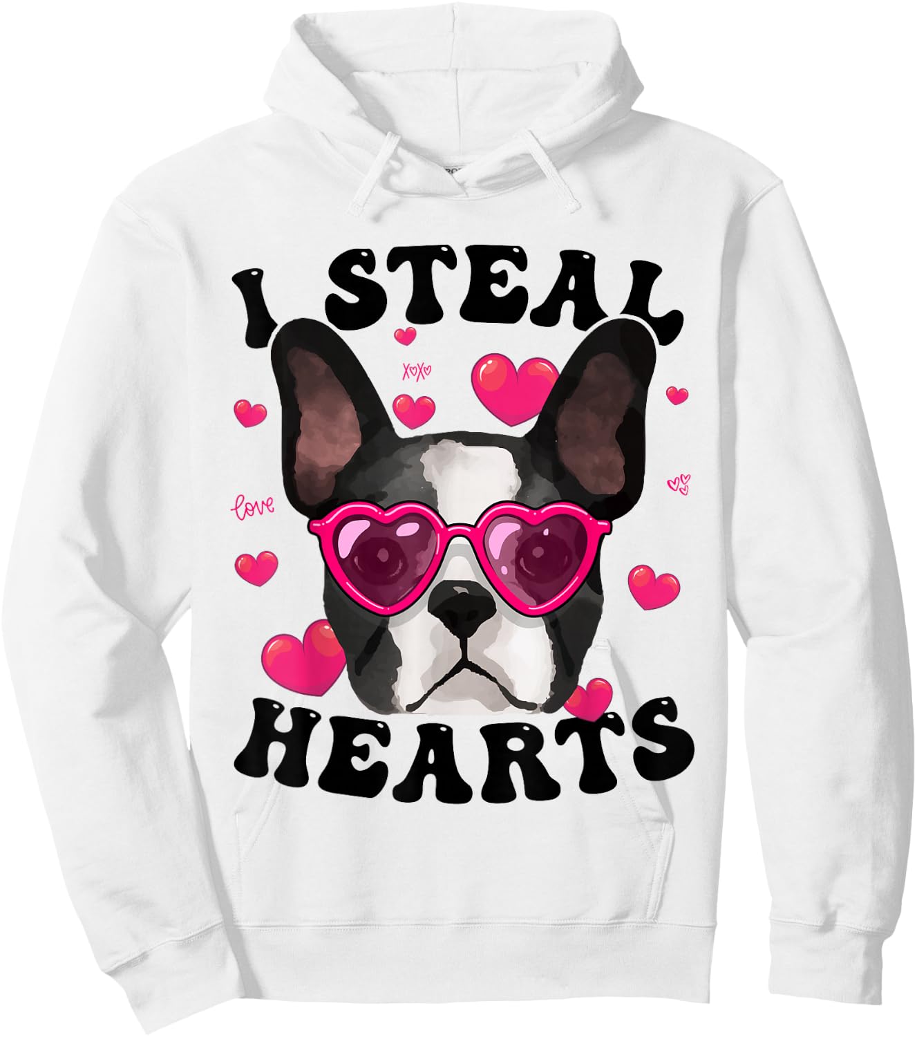 Boston Terrier Heart Glasses Girls Bostie Valentines Day Hoodie - Hoodie | White