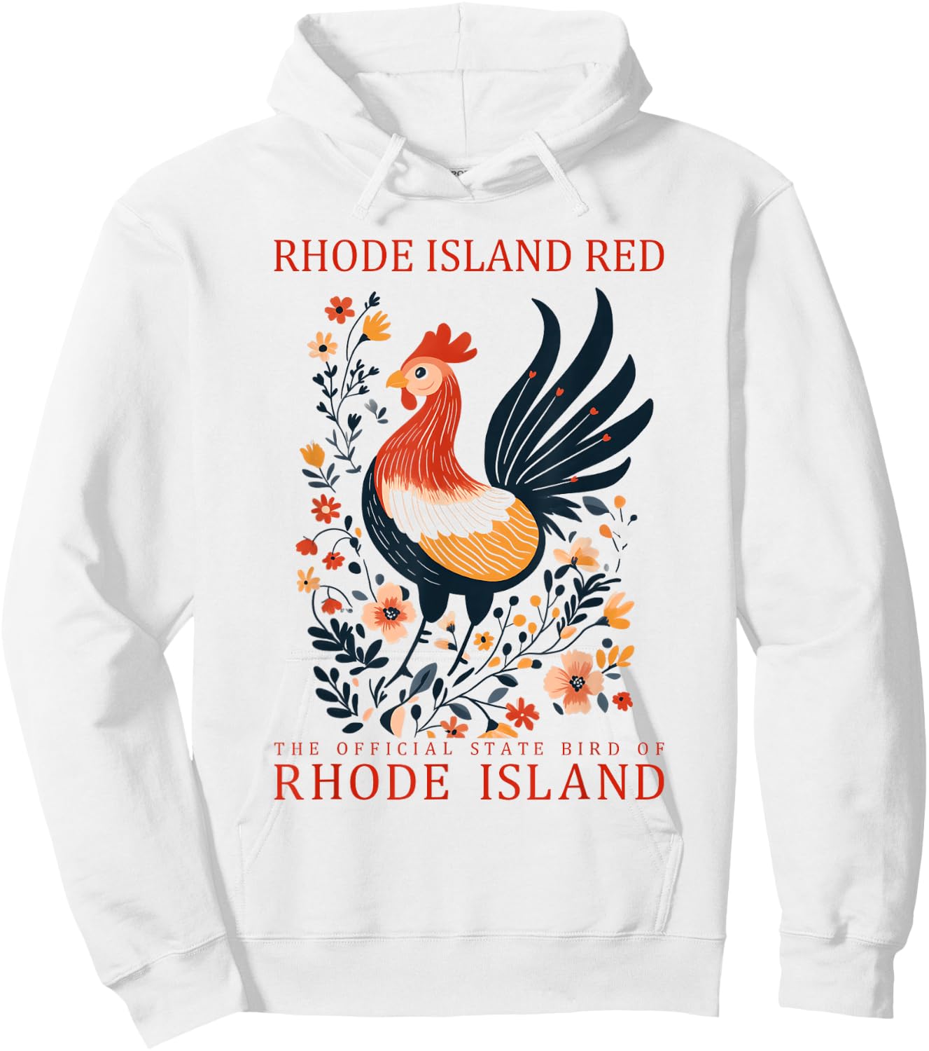 Rhode Island Red State Bird Rooster Folk Art Hoodie - Hoodie | White