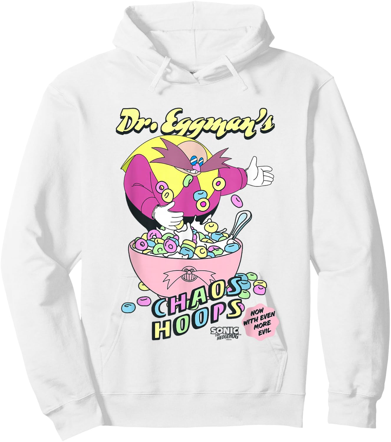 Sonic The Hedgehog Dr. Eggman's Chaos Hoops Cereal Retro Hoodie - Hoodie | White