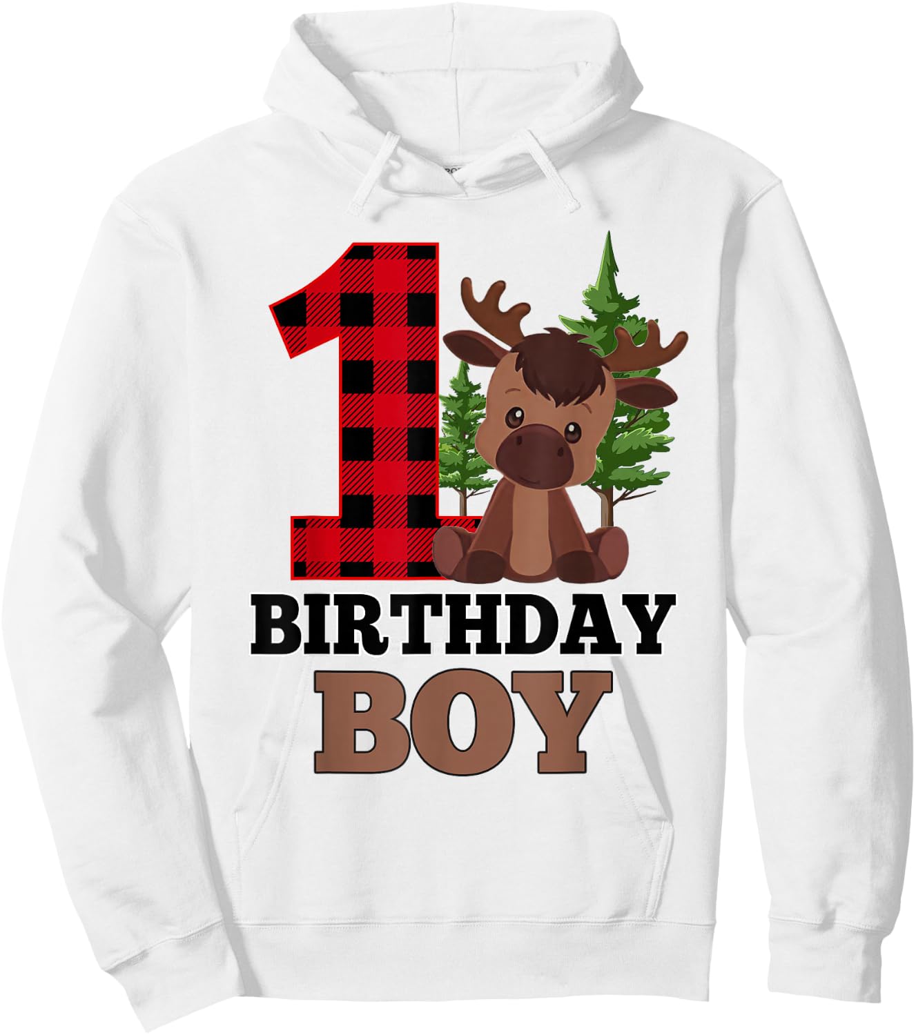 Baby Boy 1st Birthday Decorations 1 Year Old Moose Lover Hoodie - Hoodie | White