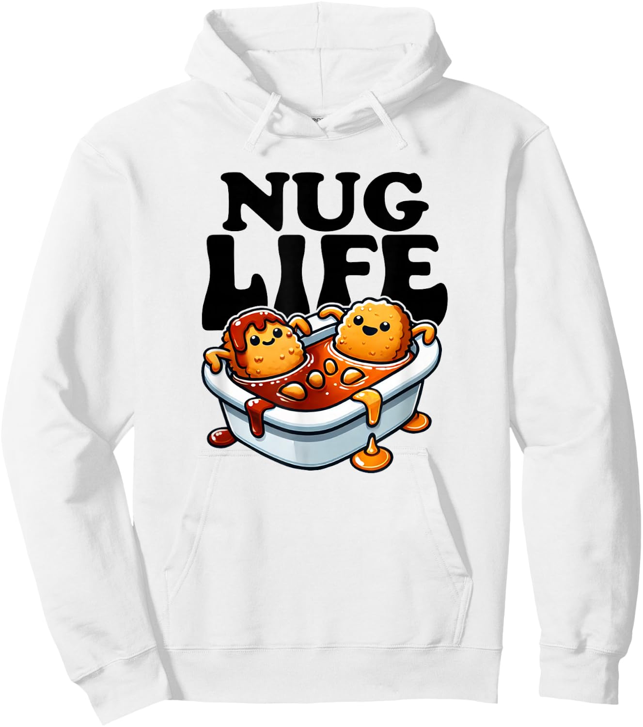 Nug Life Funny Chicken Nuggets in BBQ Sauce Cartoon Nugget Hoodie - Hoodie | White