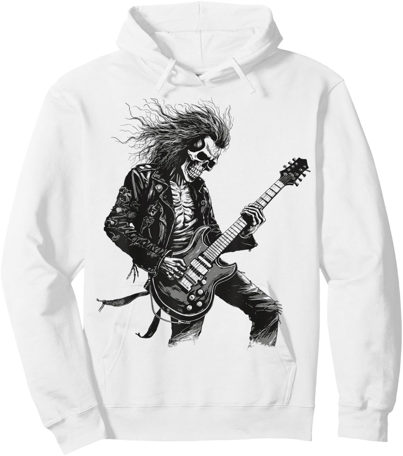 Skeleton Guitar Guy Rock And Roll Band Rock On Hoodie - Hoodie | White