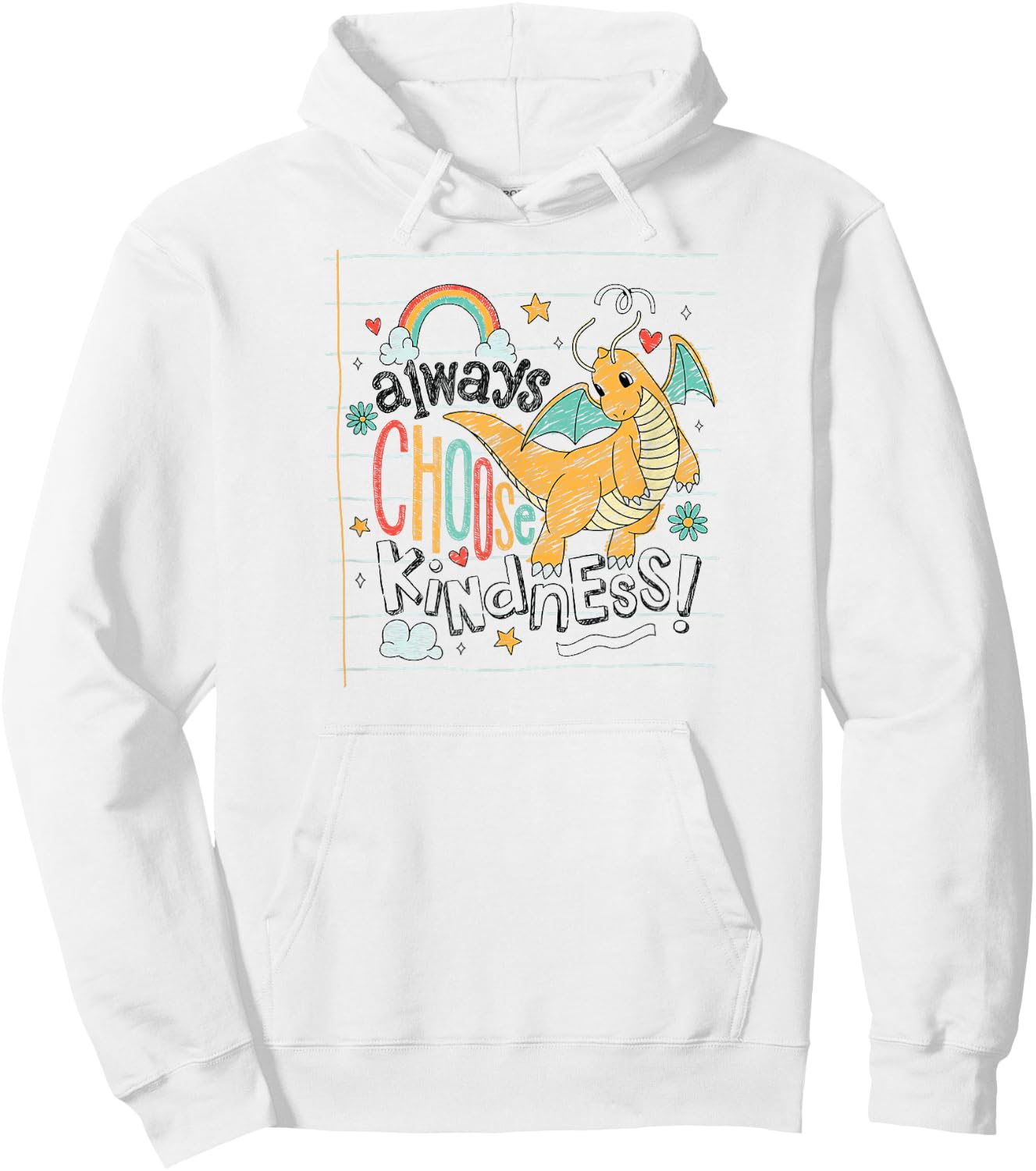 Pokémon - Dragonite Flying Always Choose Kindness Doodle Hoodie - Hoodie | White