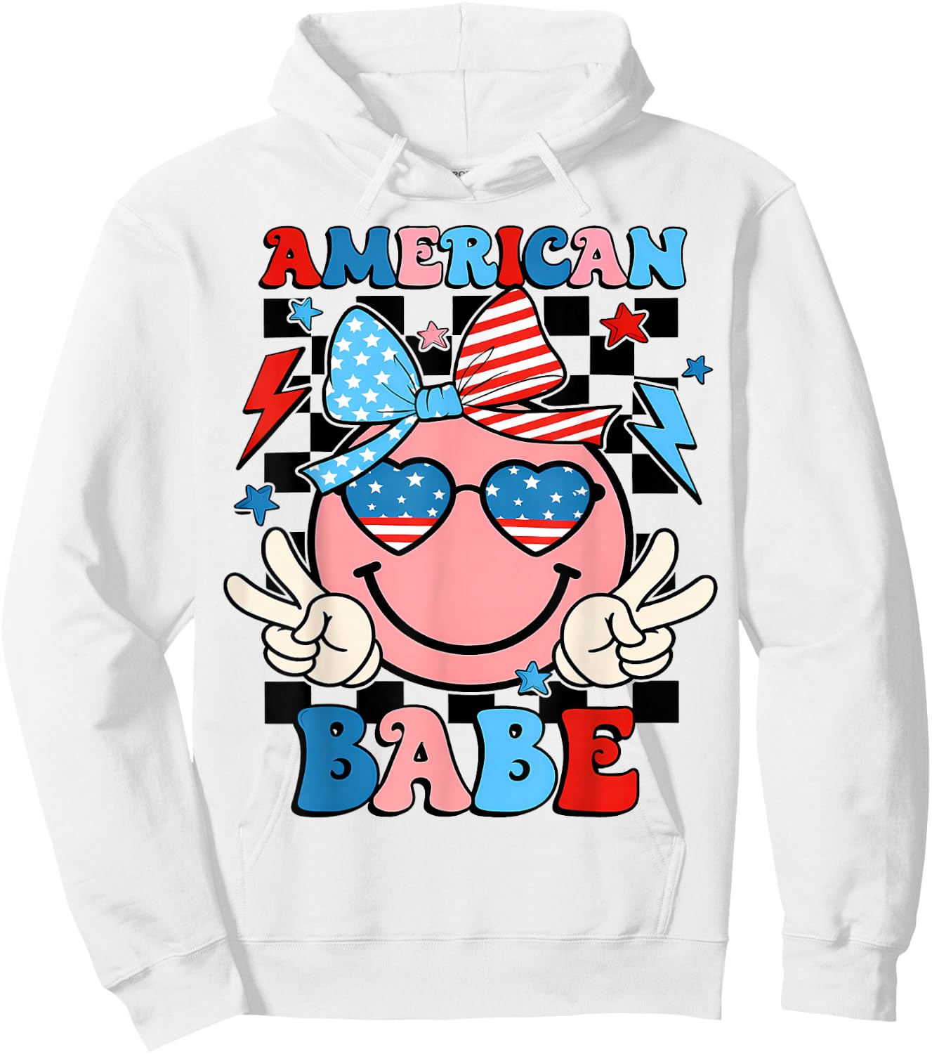 Checkered American Dude US Flag Bow Girl 4th of July Hoodie - Hoodie | White