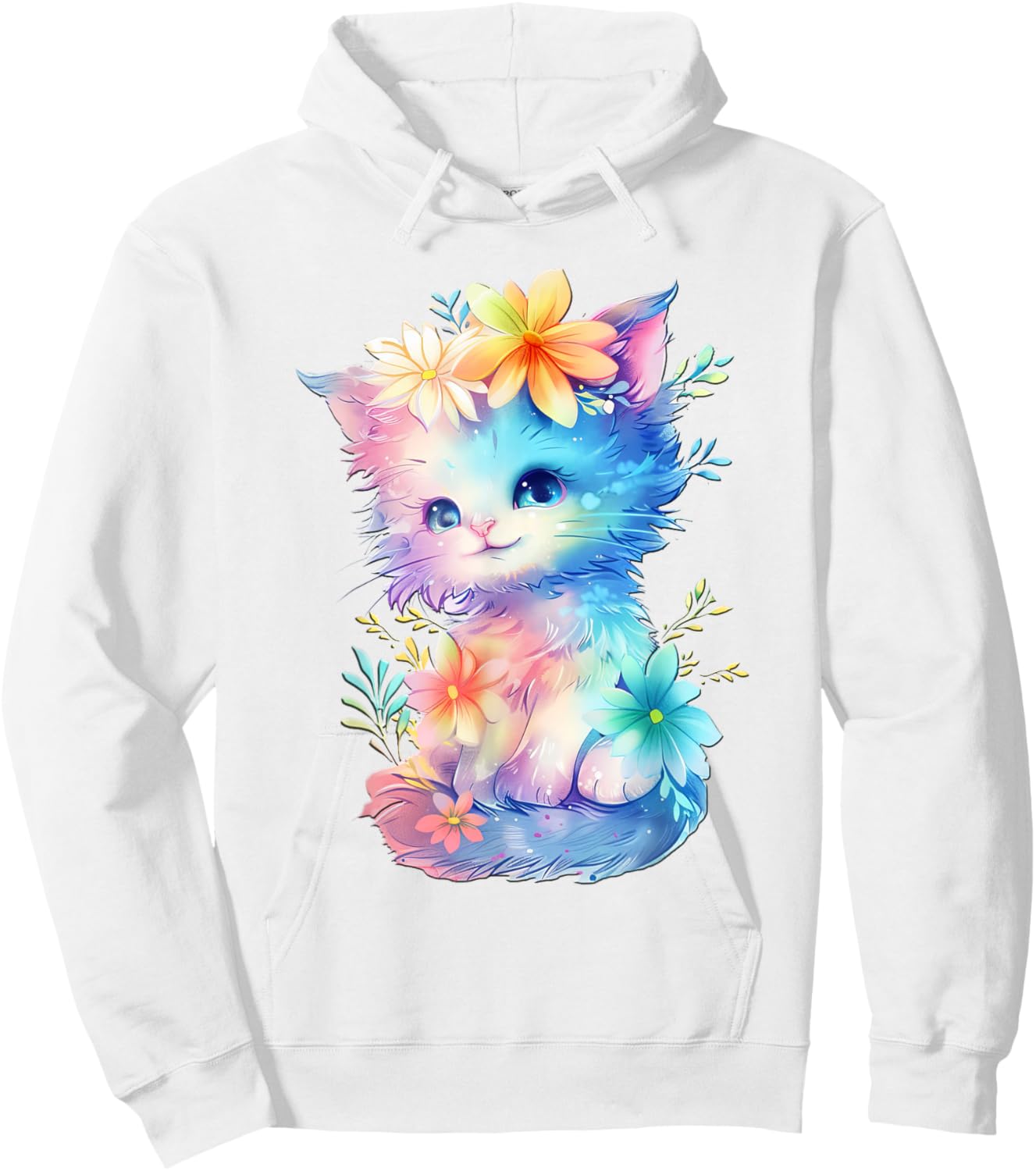 Baby Cat with Flowers Cute Cats Kitten Girls Daughter , White Hoodie - Hoodie | White