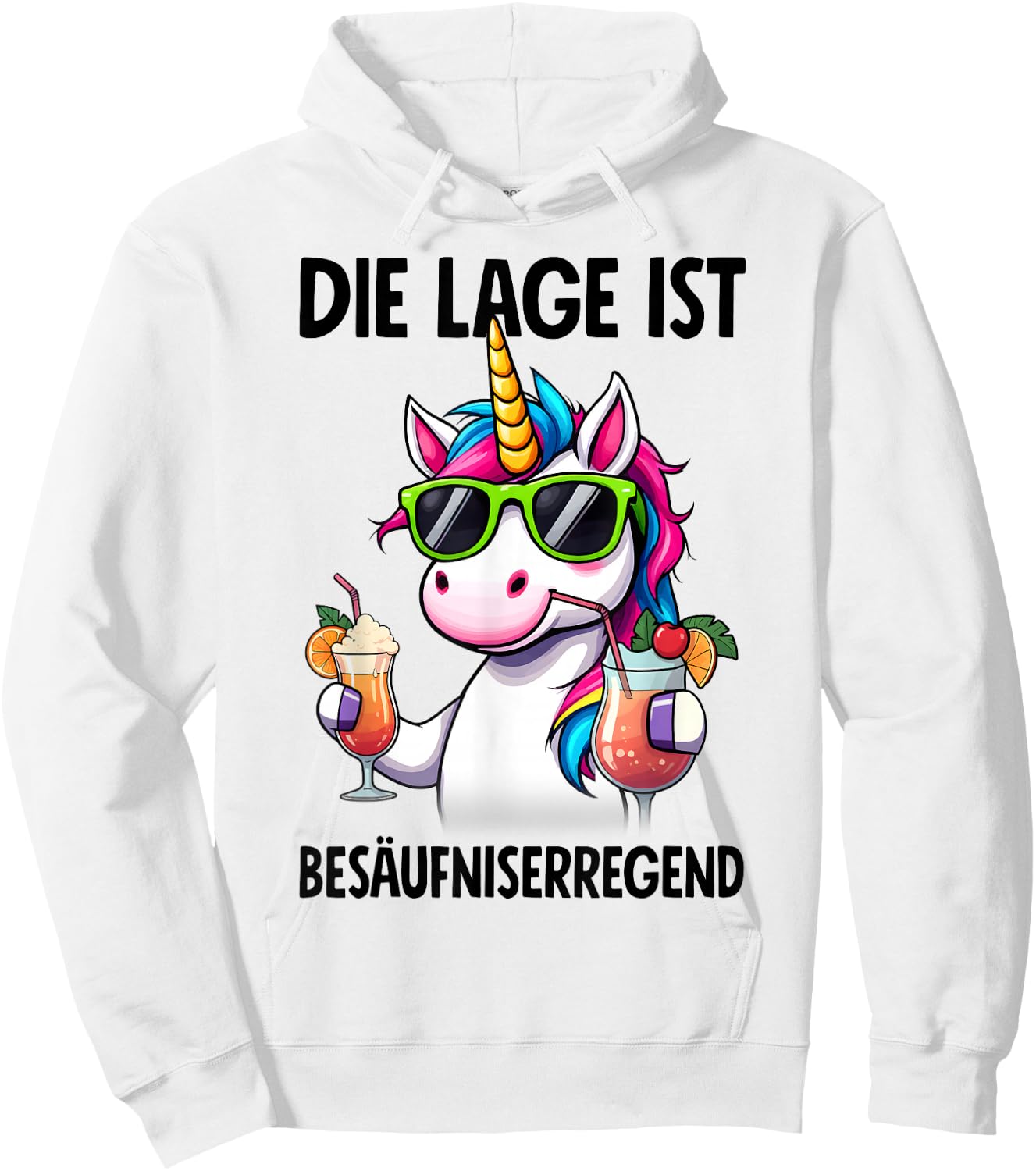 Die Lage Ist Besäufniserregend mit Einhorn - - Weiß - S - Kurzarm - - Cartoon - Frühling, Sommer Hoodie - Hoodie | White