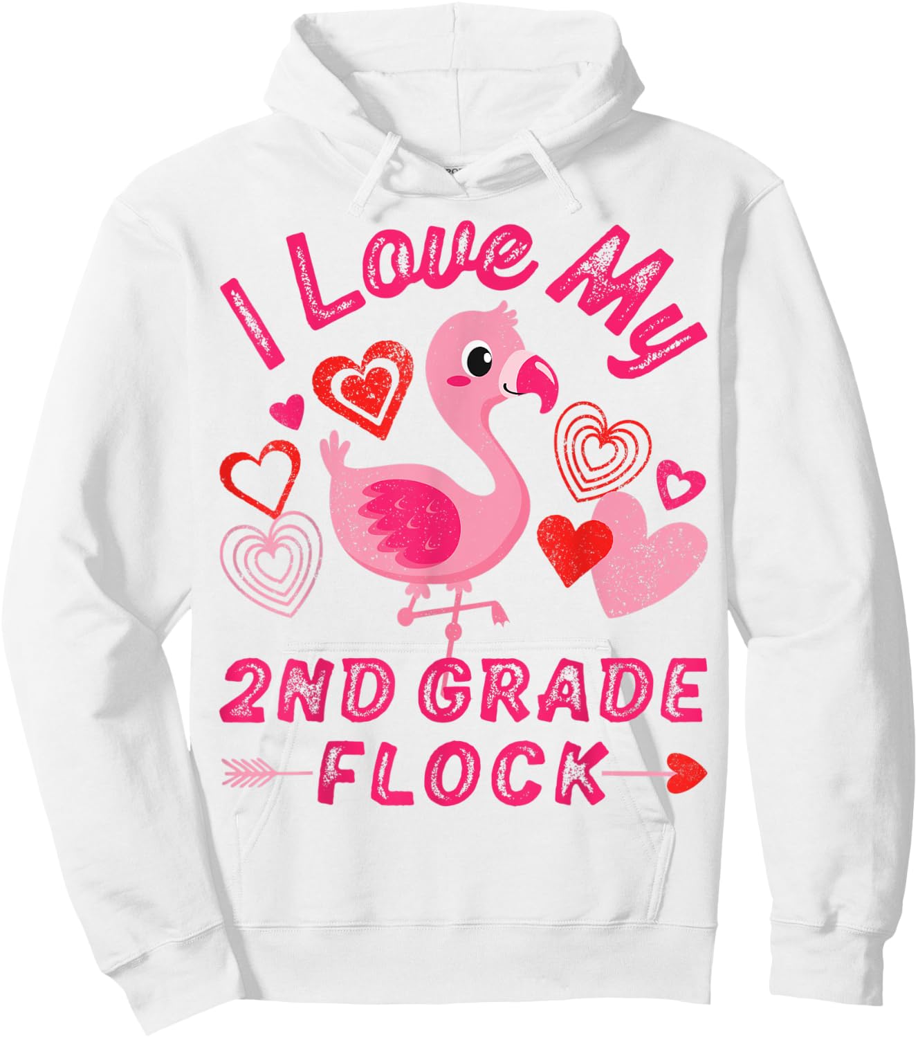 Love My 2nd Grade Flock Flamingo Second Grade Heart Teacher Men Women Hoodie - Hoodie | White