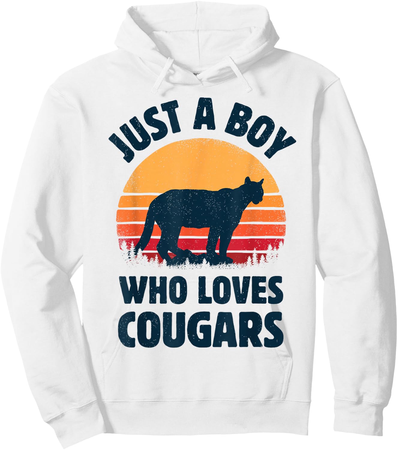 Cougar Just A Boy Who Loves Cougars Men Retro Vintage Sunset Hoodie - Hoodie | White
