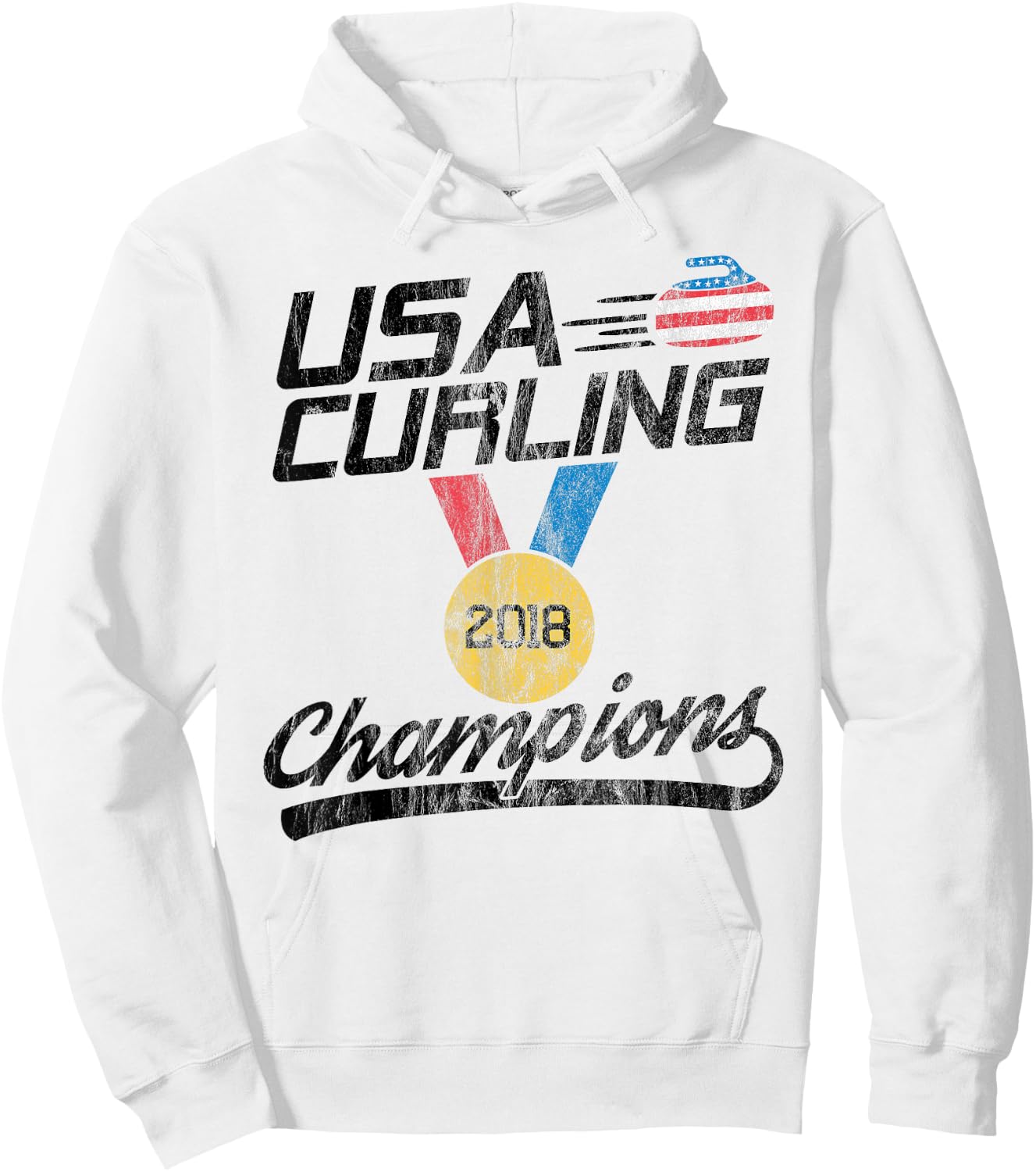 USA Red White and Blue Curling T Shirt 2018 Champion Hoodie - Hoodie | White