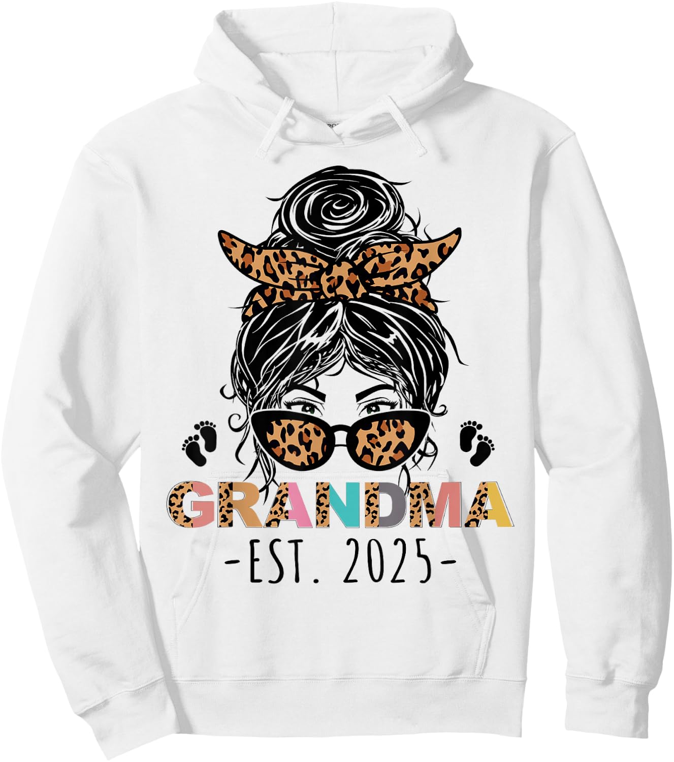 Promoted To Grandma 2025 New Grandma Mothers Day Messy Bun Hoodie - Hoodie | White