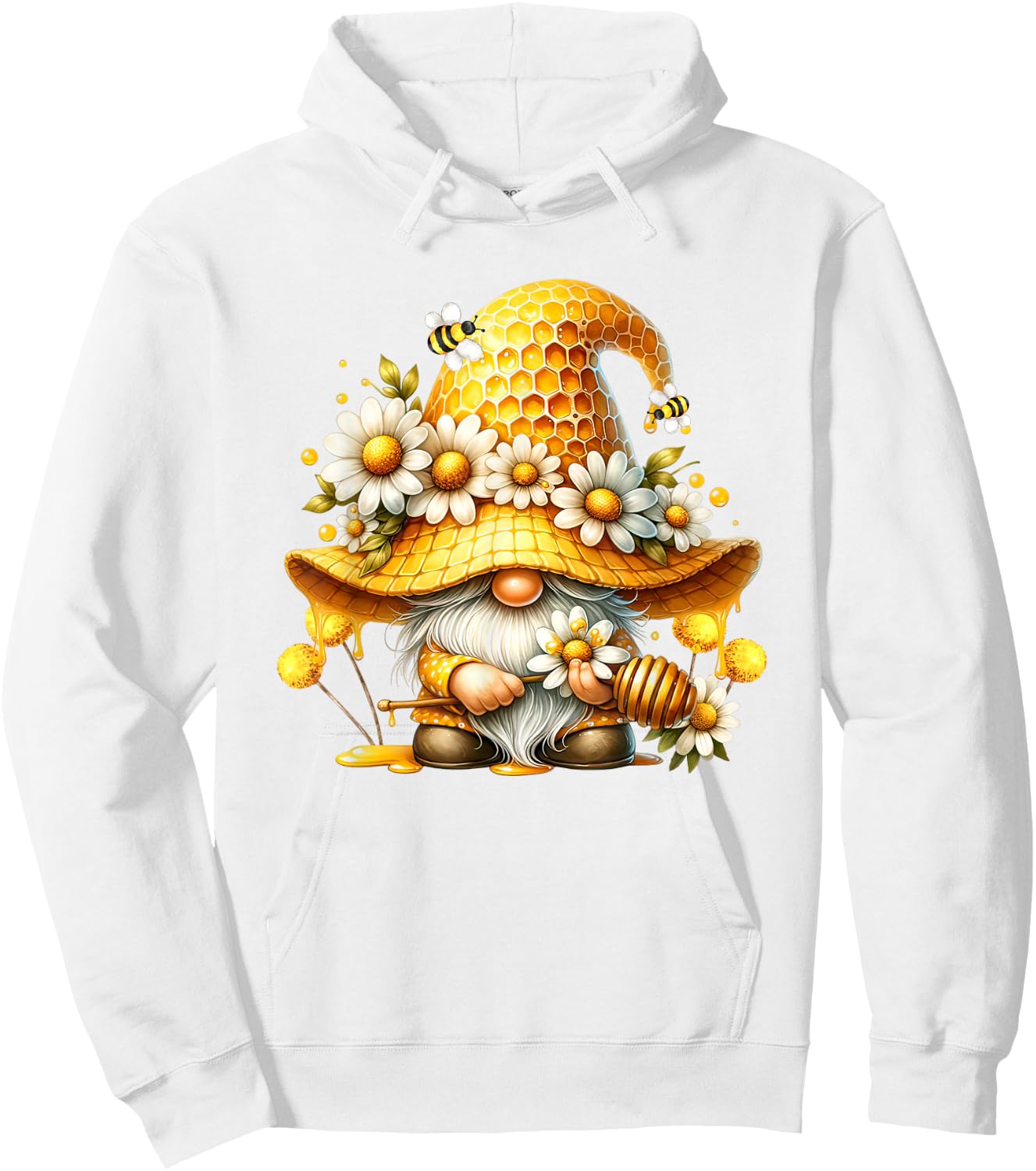 Unique Hippie Gnome Graphic With Daisy Flower And Honey Bees Hoodie - Hoodie | White