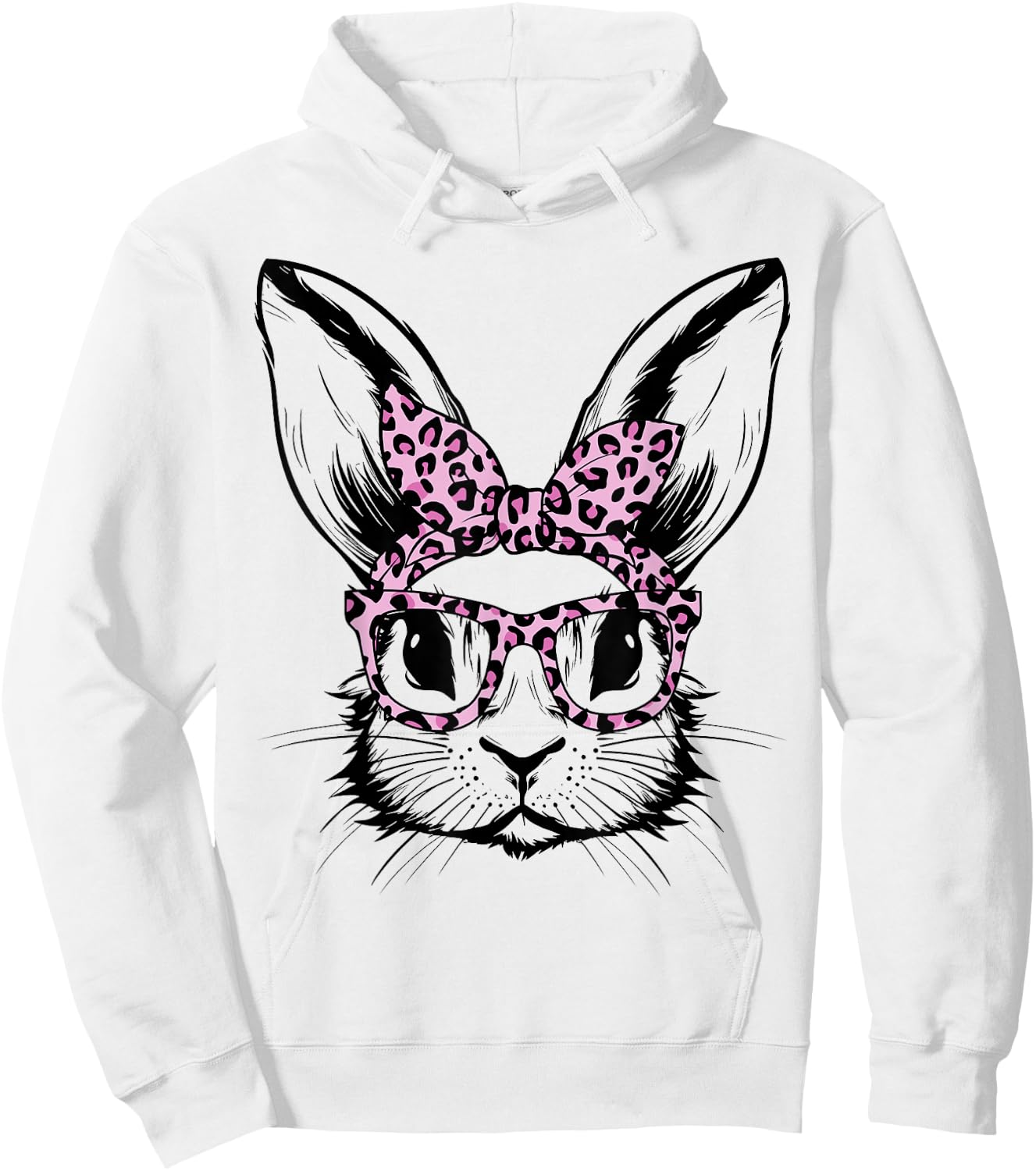 Bunny Face With Leopard Glasses For Girls Kids Easter Day Hoodie - Hoodie | White