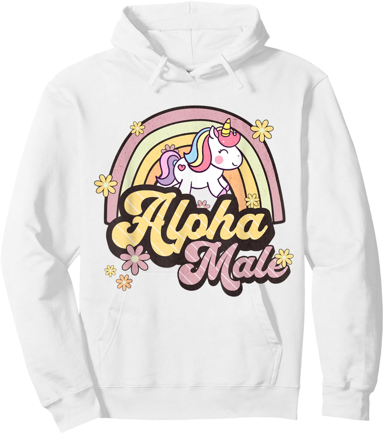 Alpha Male Unicorn Rainbow Sarcastic Ironic Weird Y2K Humor Hoodie - Hoodie | White