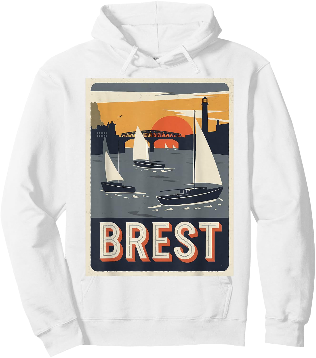 Vintage Poster Brest Sunset Sailing Hoodie - Hoodie | White