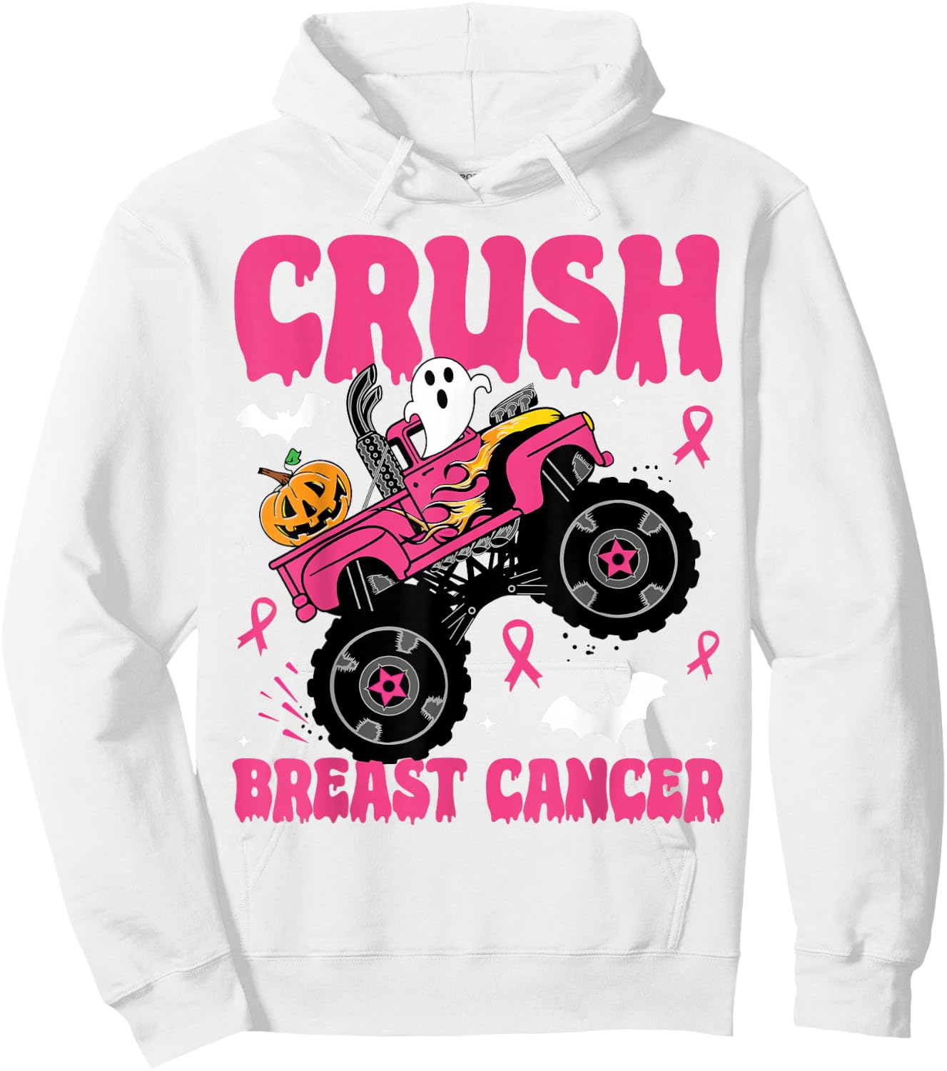 Crush Breast Cancer Awareness Monster Truck Halloween kids Hoodie - Hoodie | White