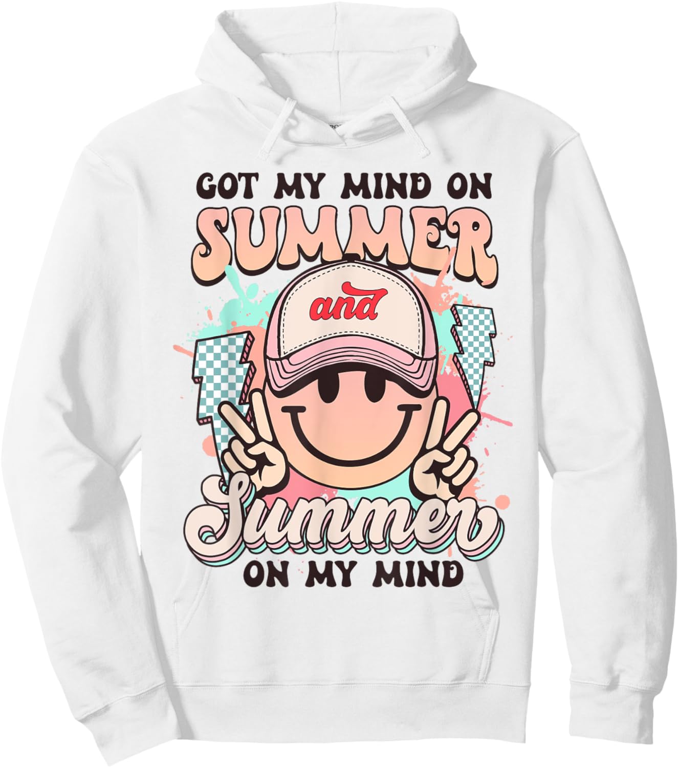 Groovy Happy Face Summer Vibes Got My Mind On Summer Teacher Hoodie - Hoodie | White