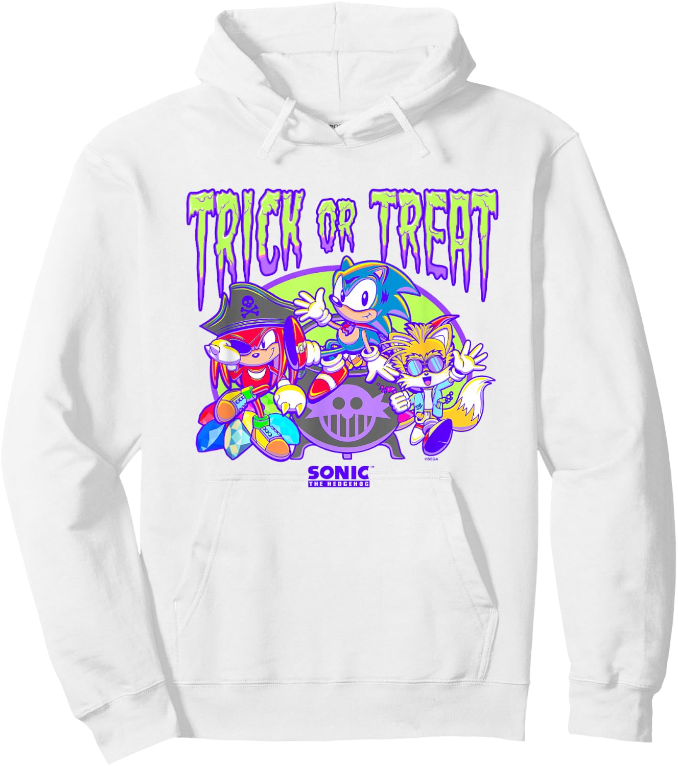 Sonic The Hedgehog Halloween Trick Or Treat Retro Neon Logo Hoodie - Hoodie | White