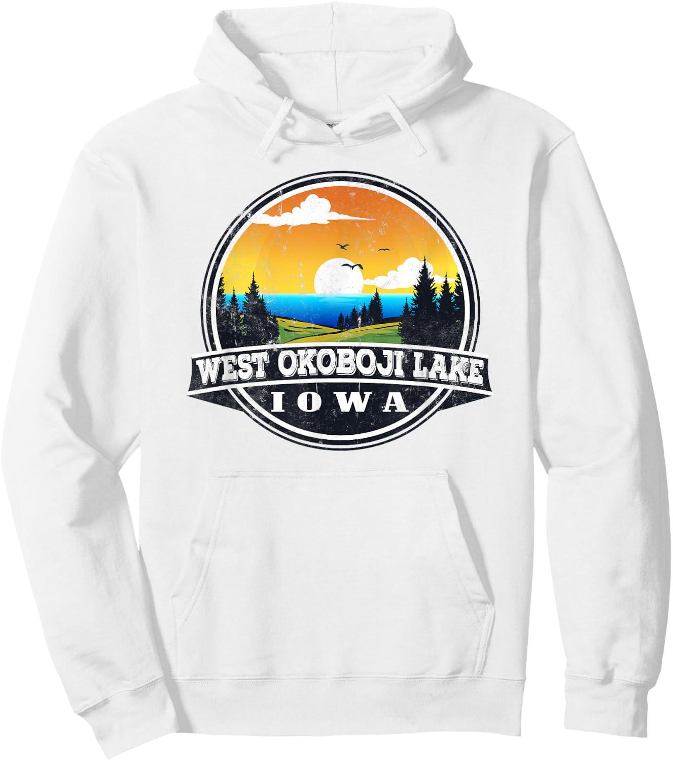 Fishing Boating Camping - Lakeview West Okoboji Lake Hoodie - Hoodie | White