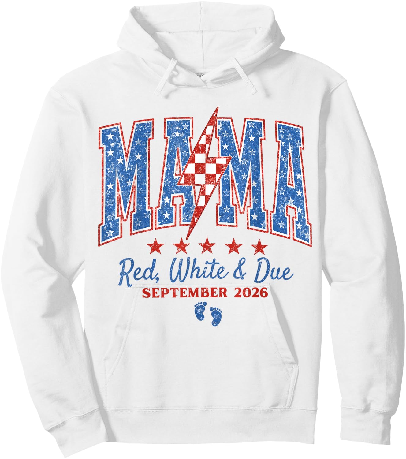 Mama Red White and Due September 2026 Pregnancy 4th of July Hoodie - Hoodie | White