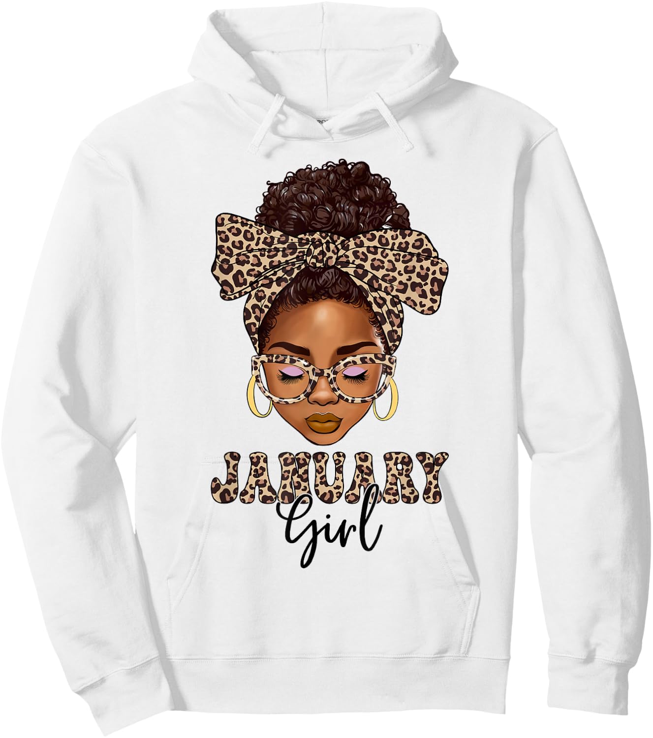 January Girls Messy Bun Leopard Black Women Birthday Hoodie - Hoodie | White