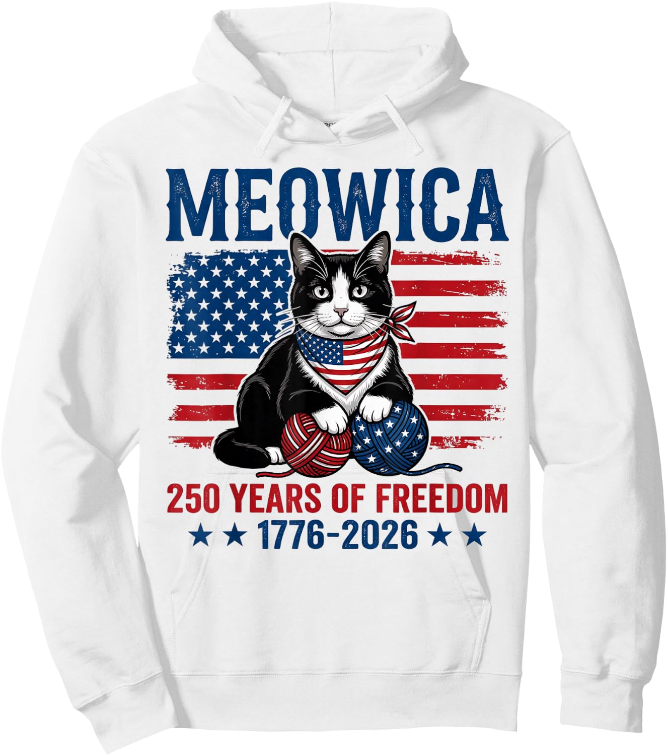 Meowica 250 America Years of Freedom 1776 2026 Tuxedo Cat Hoodie - Hoodie | White