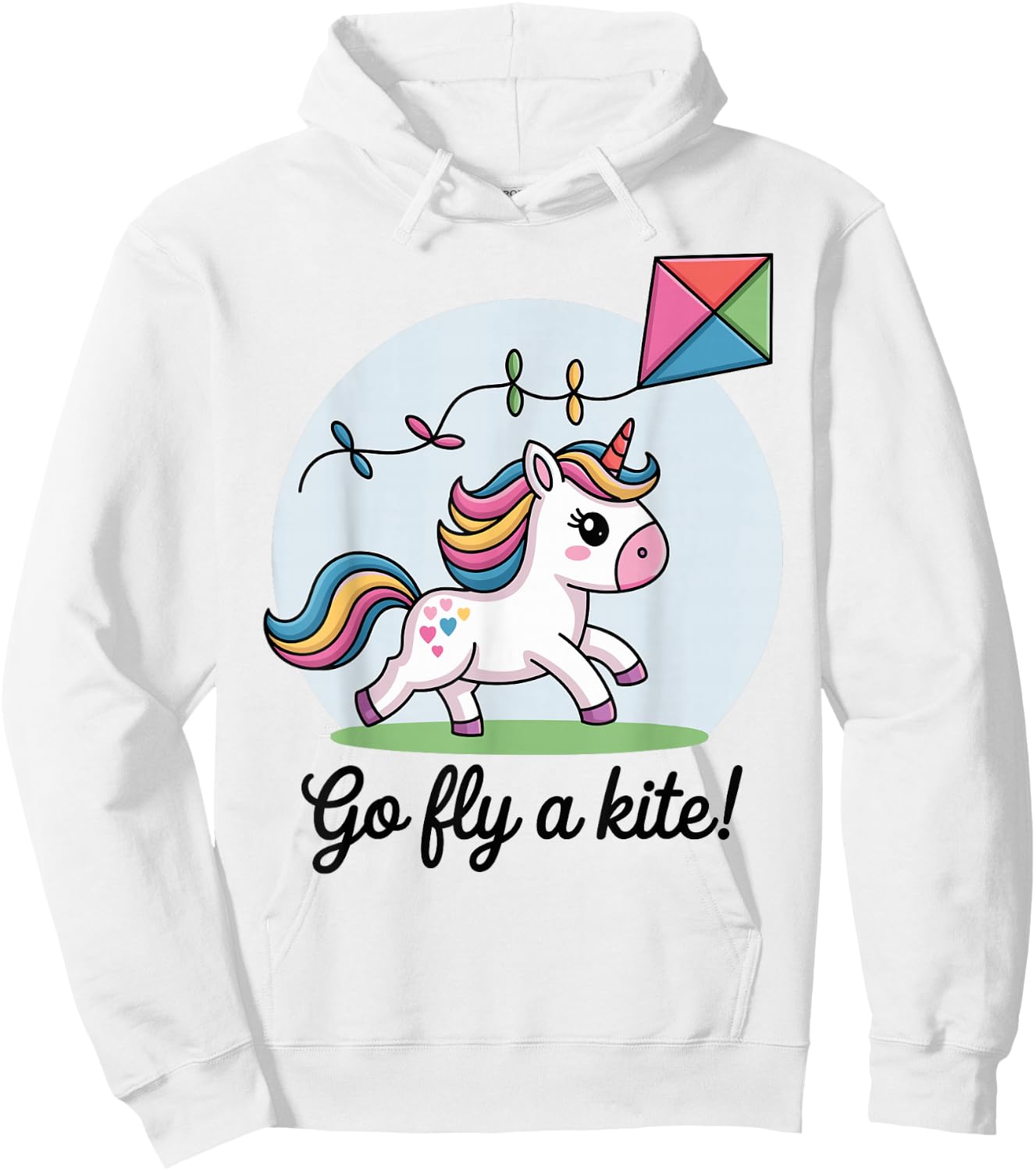Go fly a kite! Cute Happy Unicorn Flying Kite Hoodie - Hoodie | White