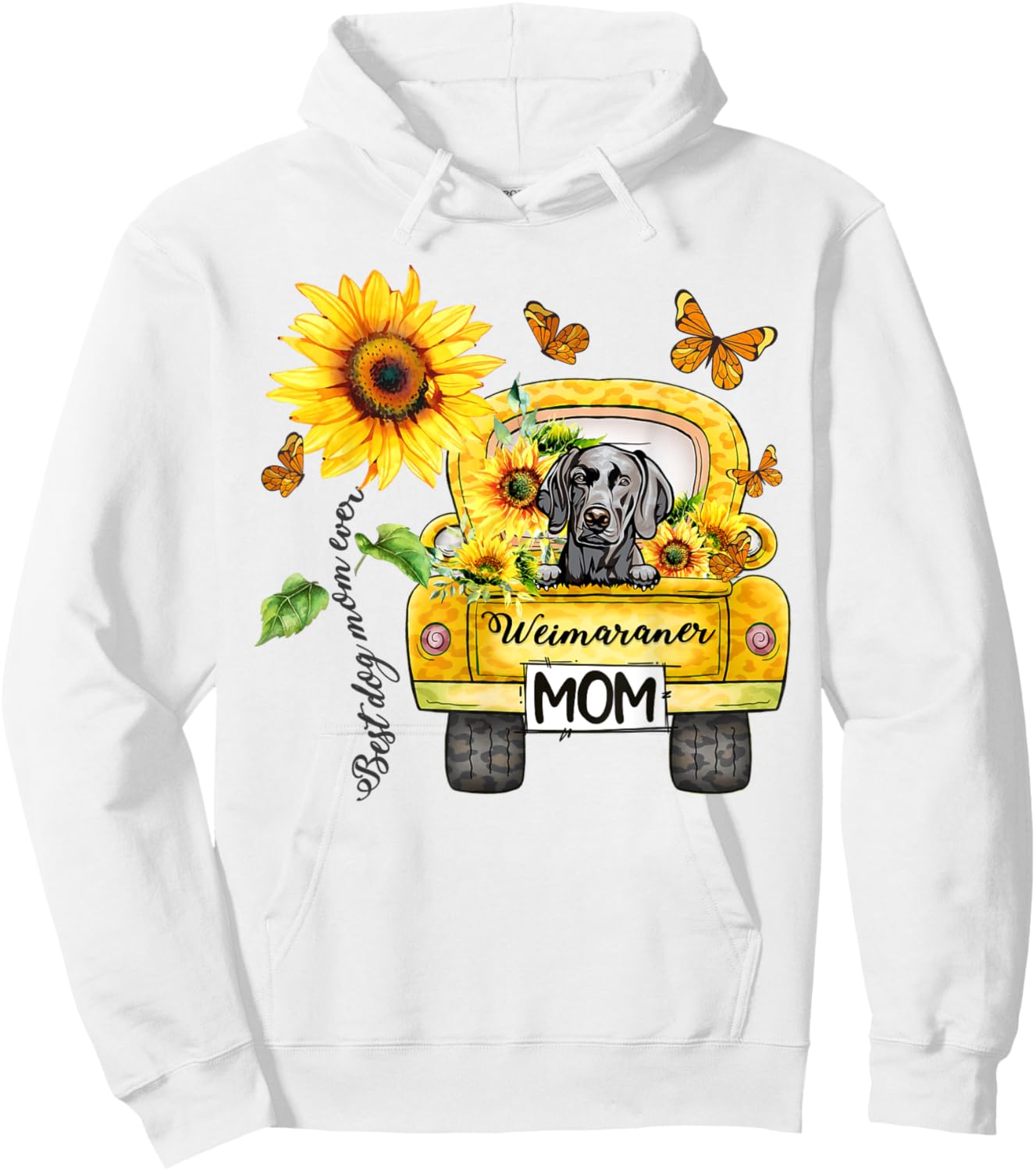 Weimaraner Mom Sunflower Best Dog Mom Ever Mother's Day Hoodie - Hoodie | White