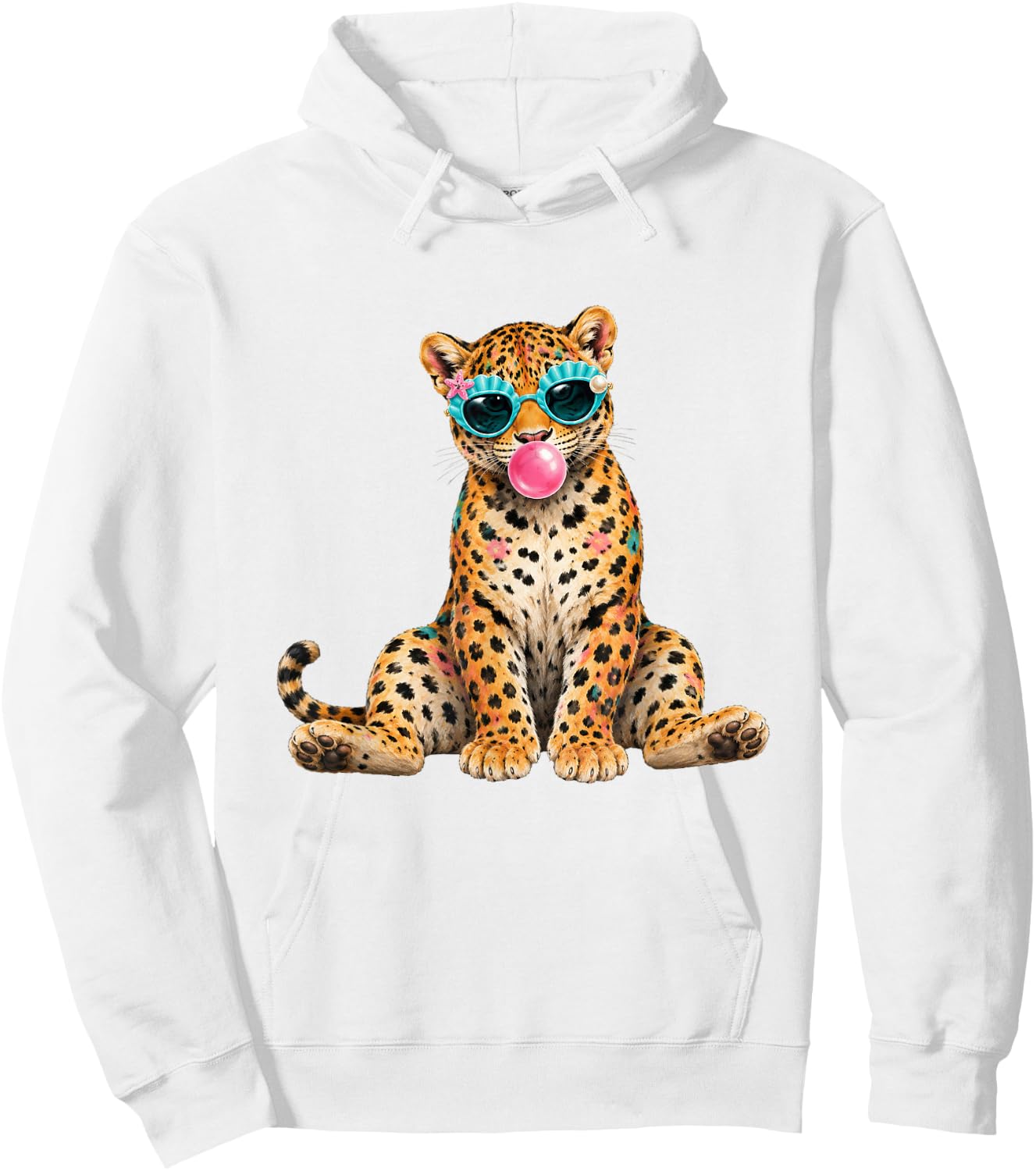 Summer Vibes Beach Vacation Leopard Blowing Bubble Gum Hoodie - Hoodie | White