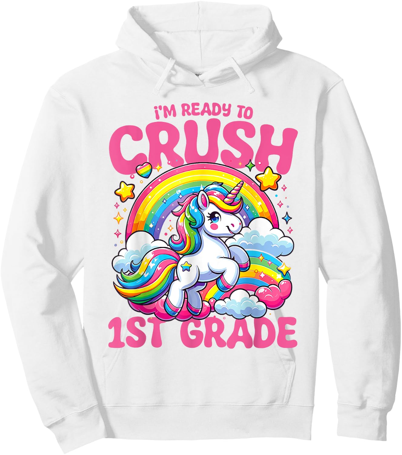 Crush 1st Grade Unicorn Girls Teacher Back to School Hoodie - Hoodie | White