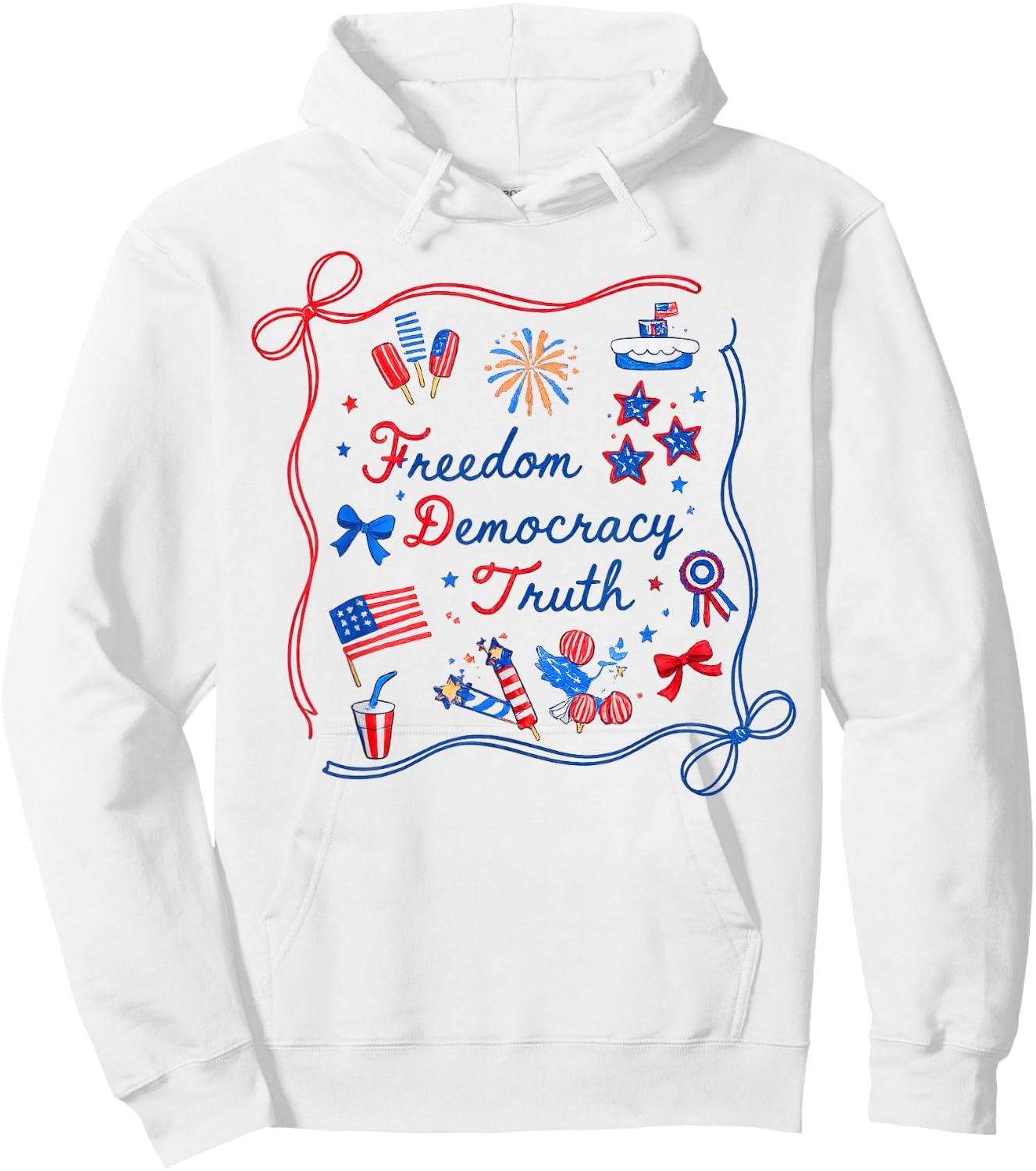 Freedom Democracy Truth Patriotic Americana USA Hoodie - Hoodie | White