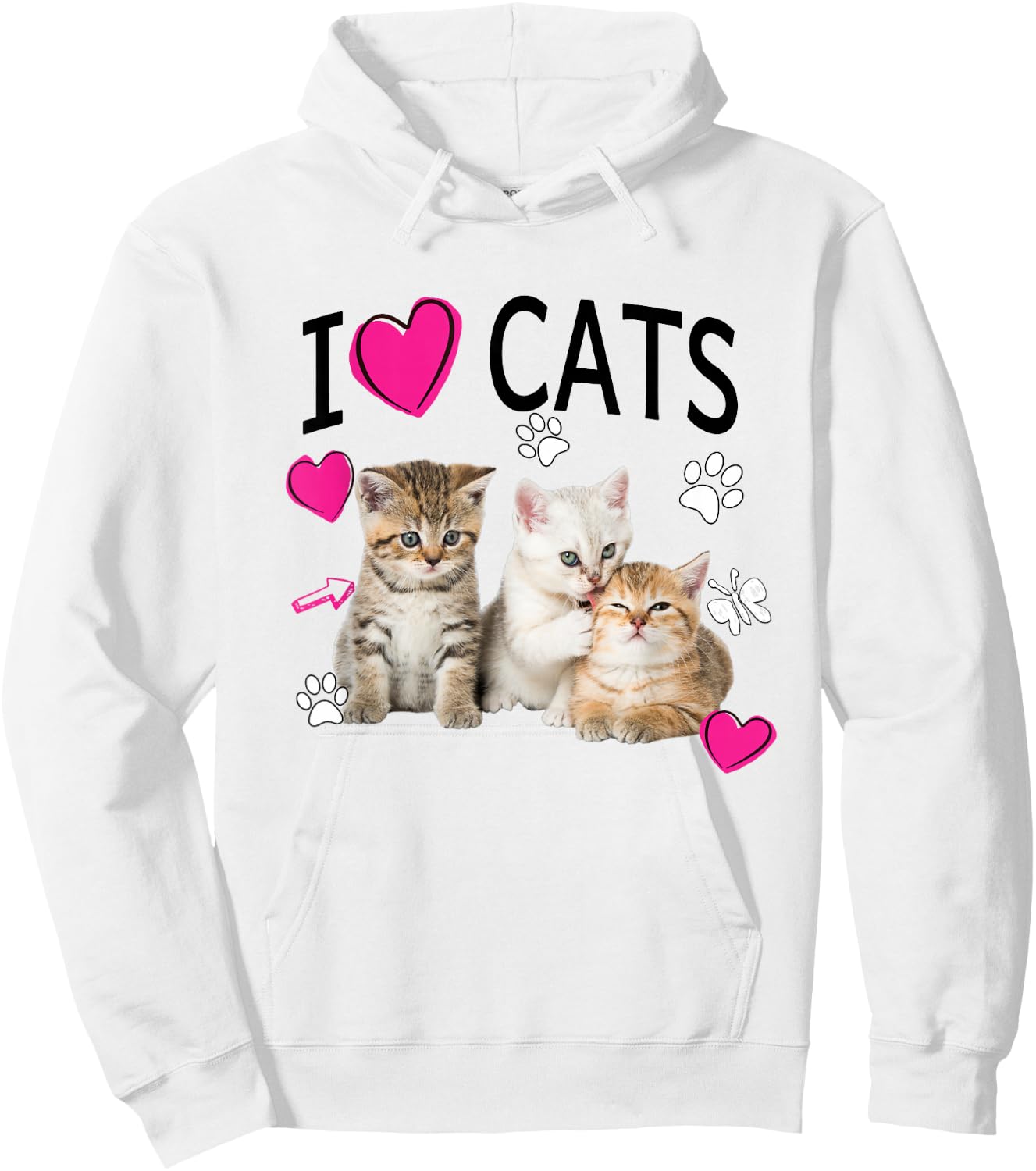 Cat Lover Cute I Love Cats Kittens Hearts Paws Gift Hoodie - Hoodie | White