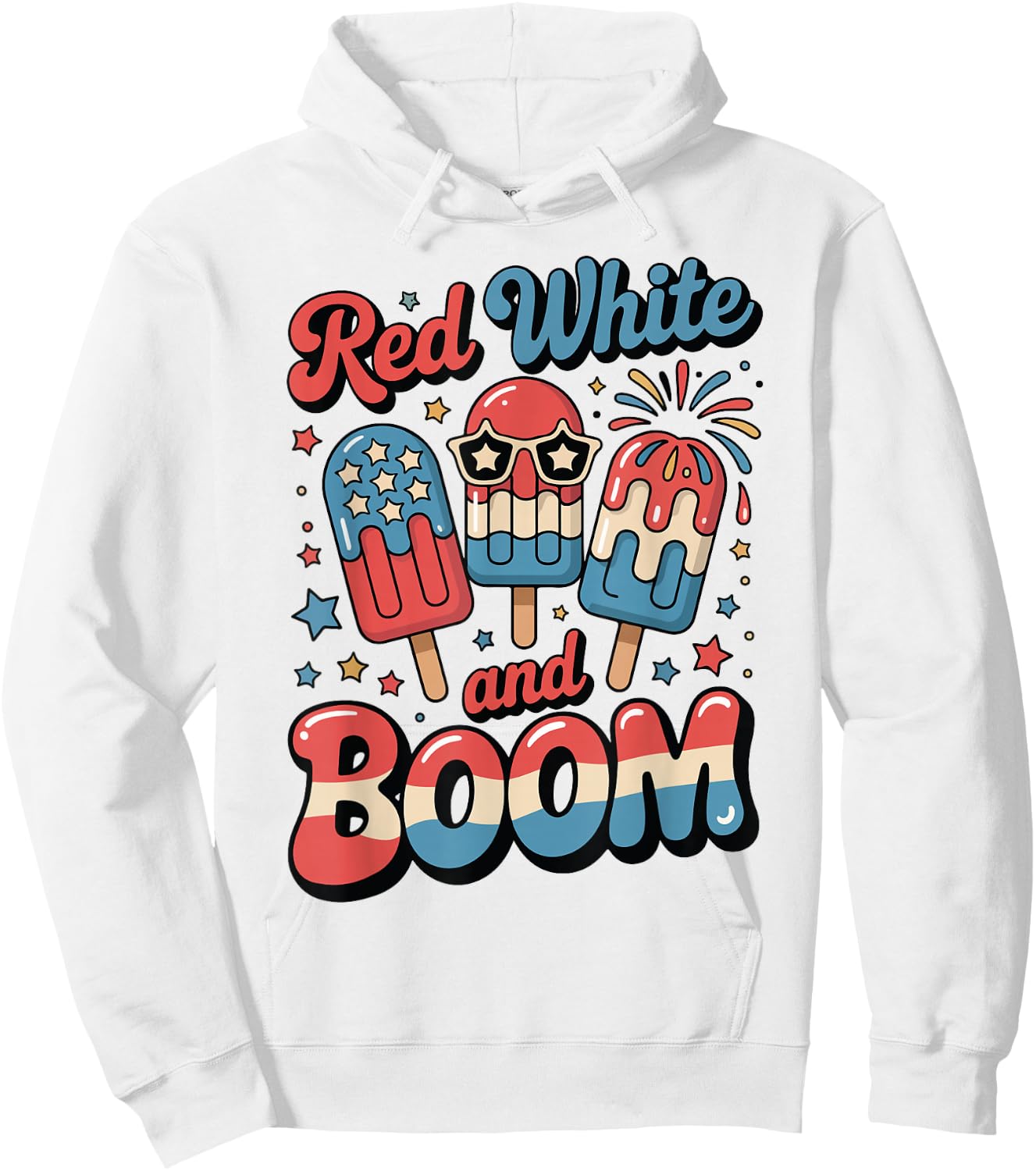 Toddler Red White Boom Popsicle 4th July USA Flag Funny Boy Hoodie - Hoodie | White