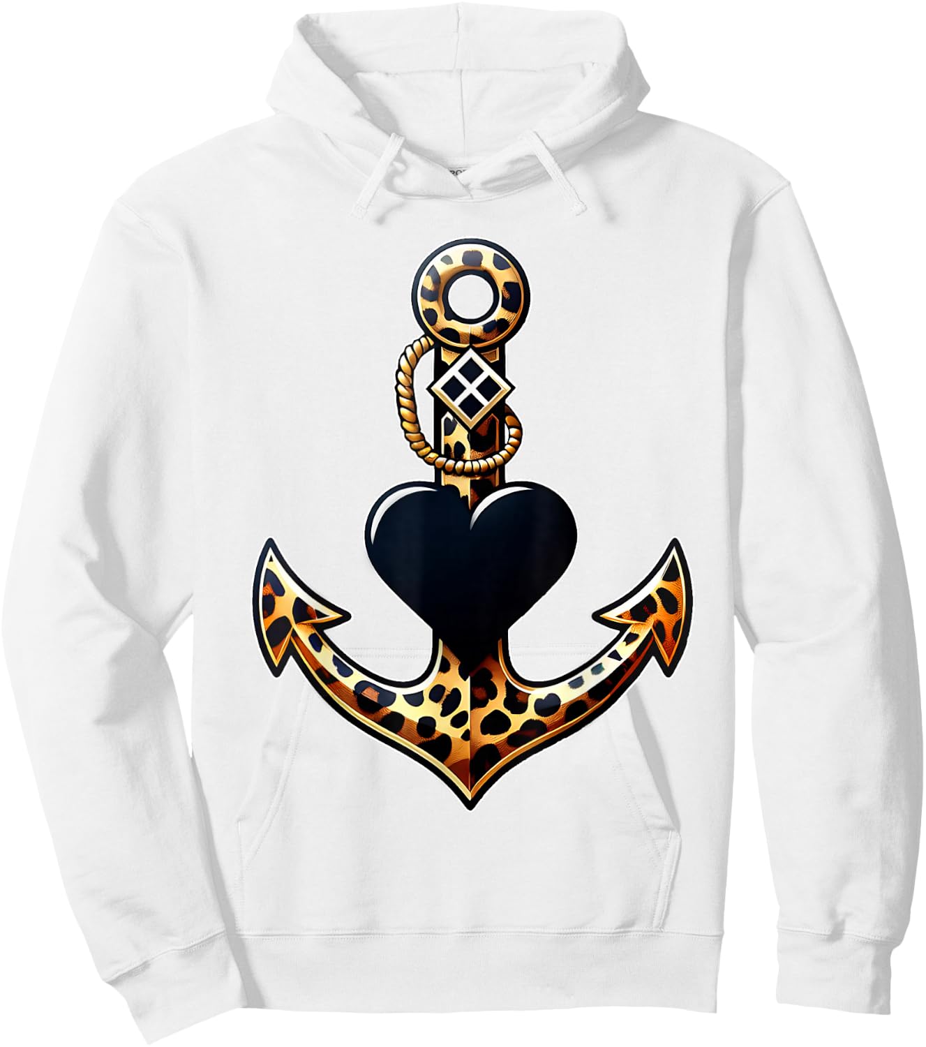 Leopard Anchor Heart Nautical Sailing Beach Captain Women Hoodie - Hoodie | White