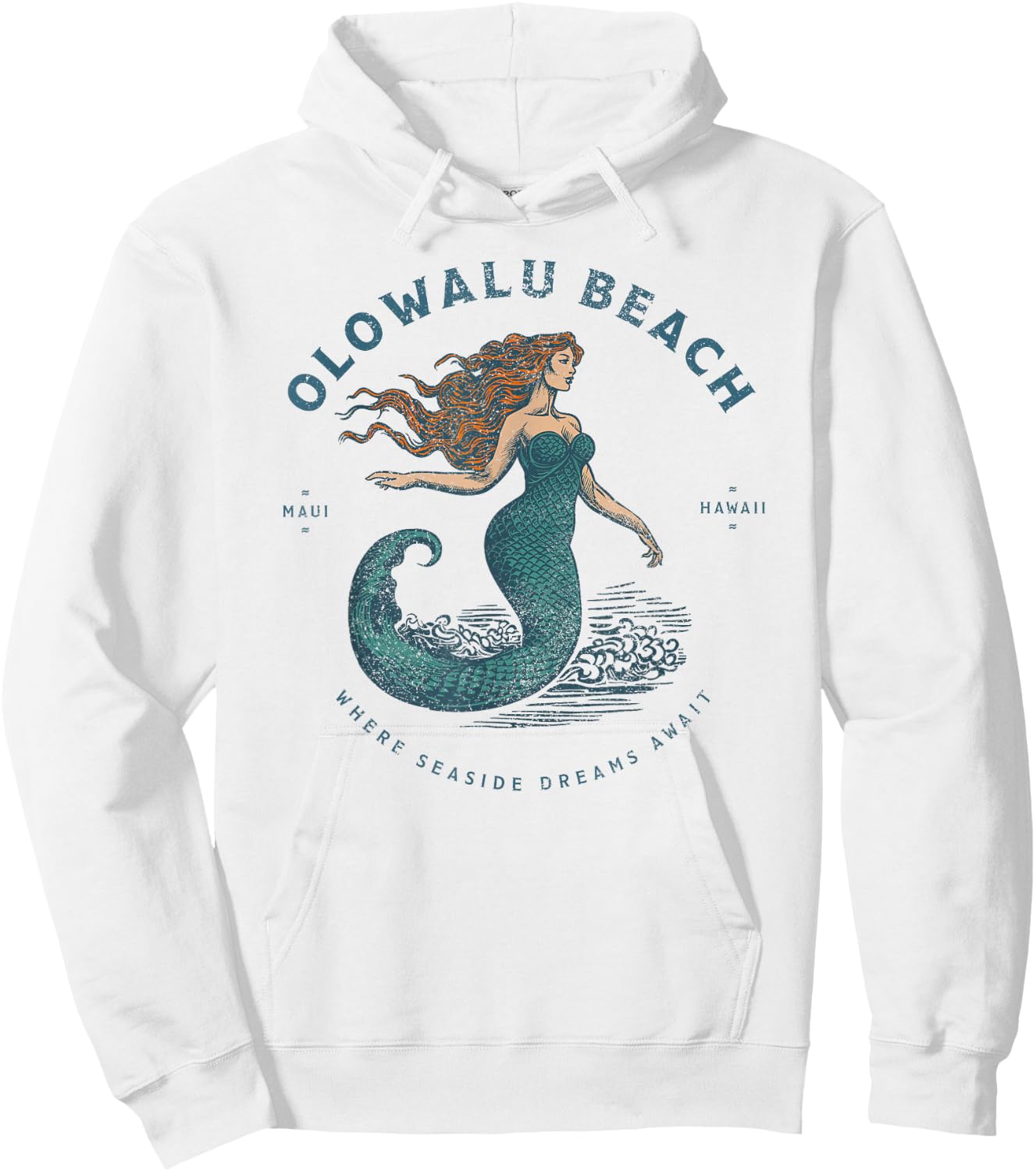 Olowalu Beach Maui Hawaii Retro Vintage Mermaid Hoodie - Hoodie | White