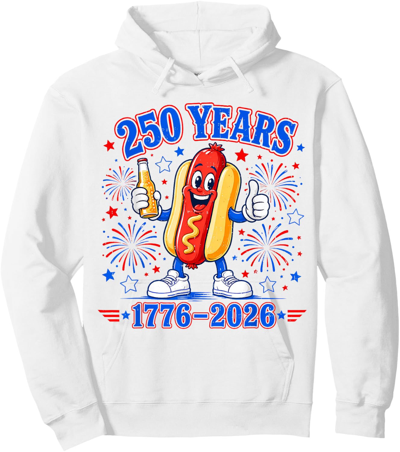 America 250th Anniversary USA Patriotic Hotdog 4th of July Hoodie - Hoodie | White
