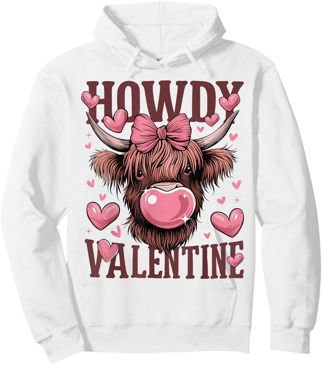 Funny Howdy Valentine Highland Cow Valentine’s Day Cow Lover Hoodie - Hoodie | White
