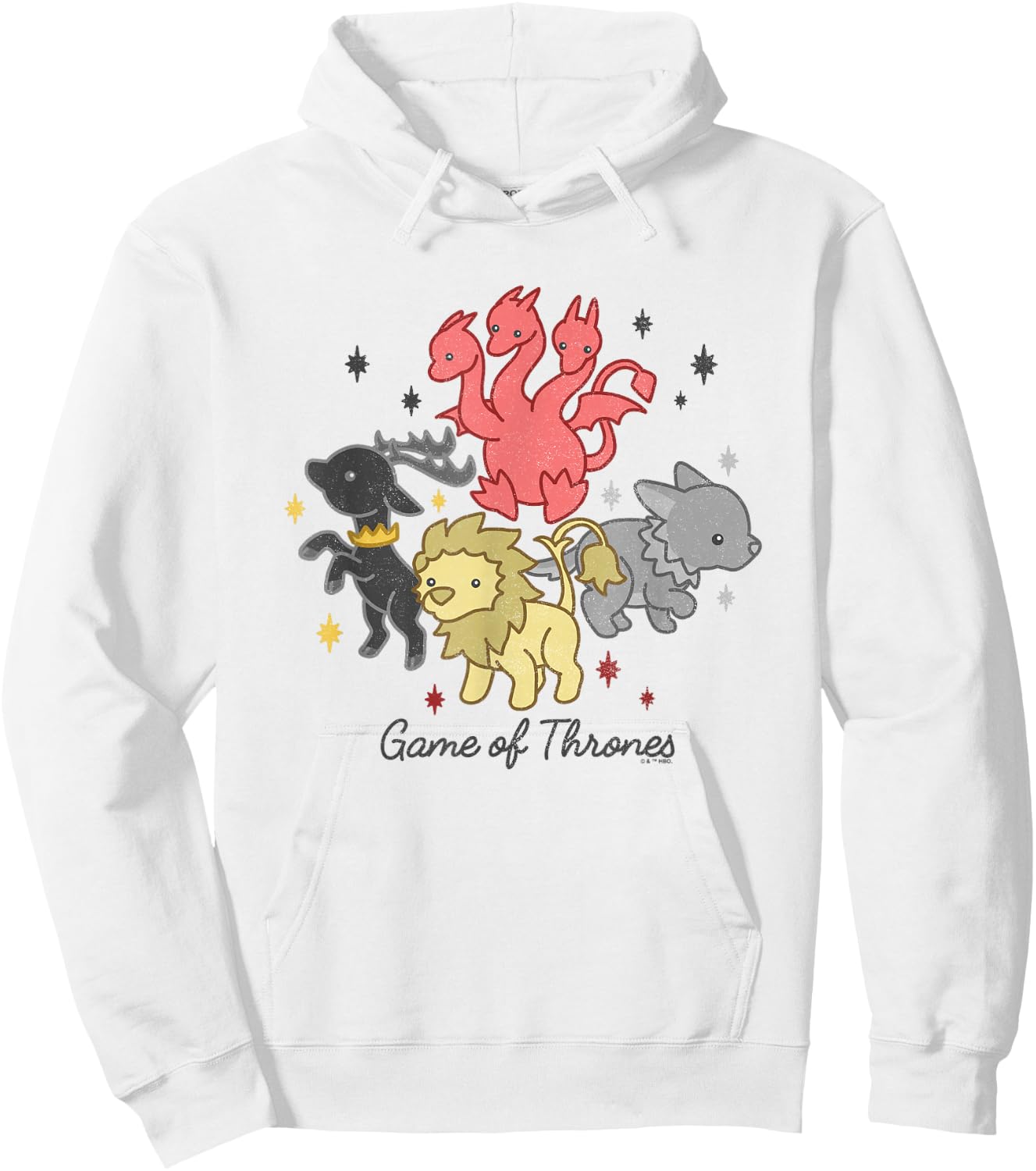Game Of Thrones Dragon Stag Lion Direwolf House Chibi Hoodie - Hoodie | White
