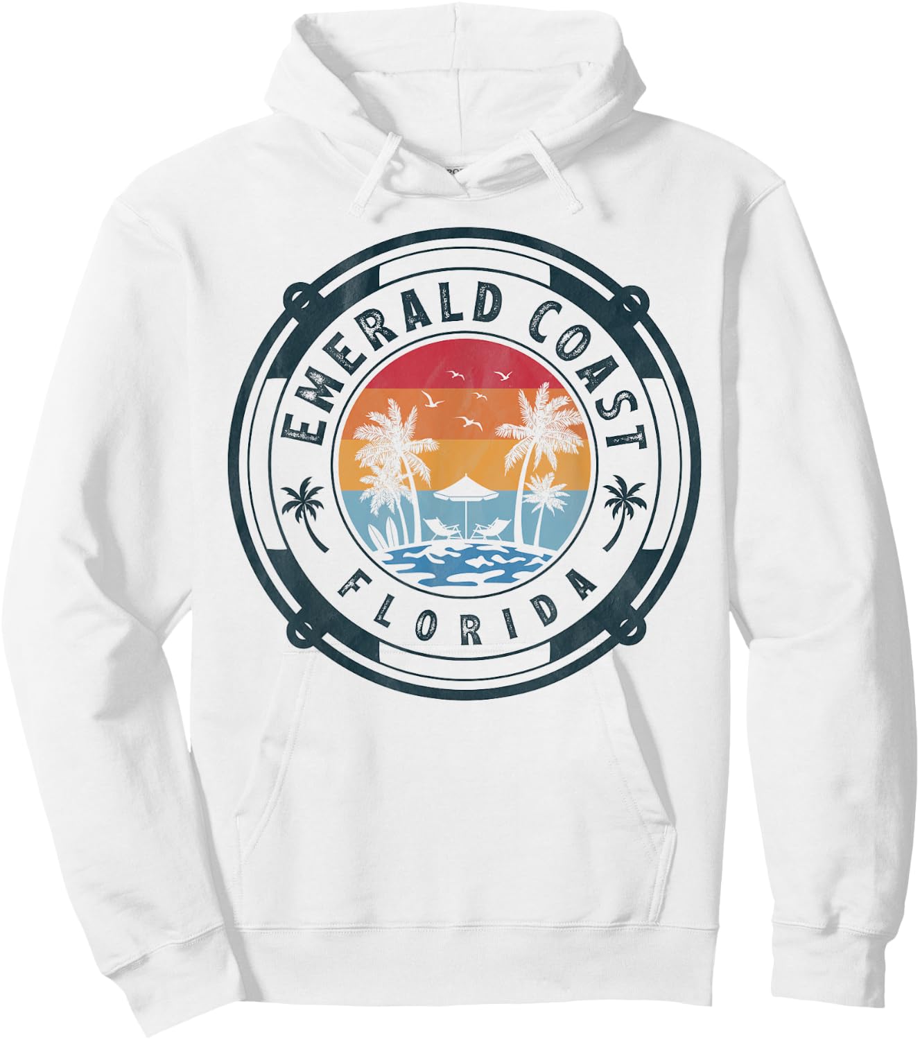 Emerald Coast Beach Florida Summer Vacation Vintage Sunset Hoodie - Hoodie | White