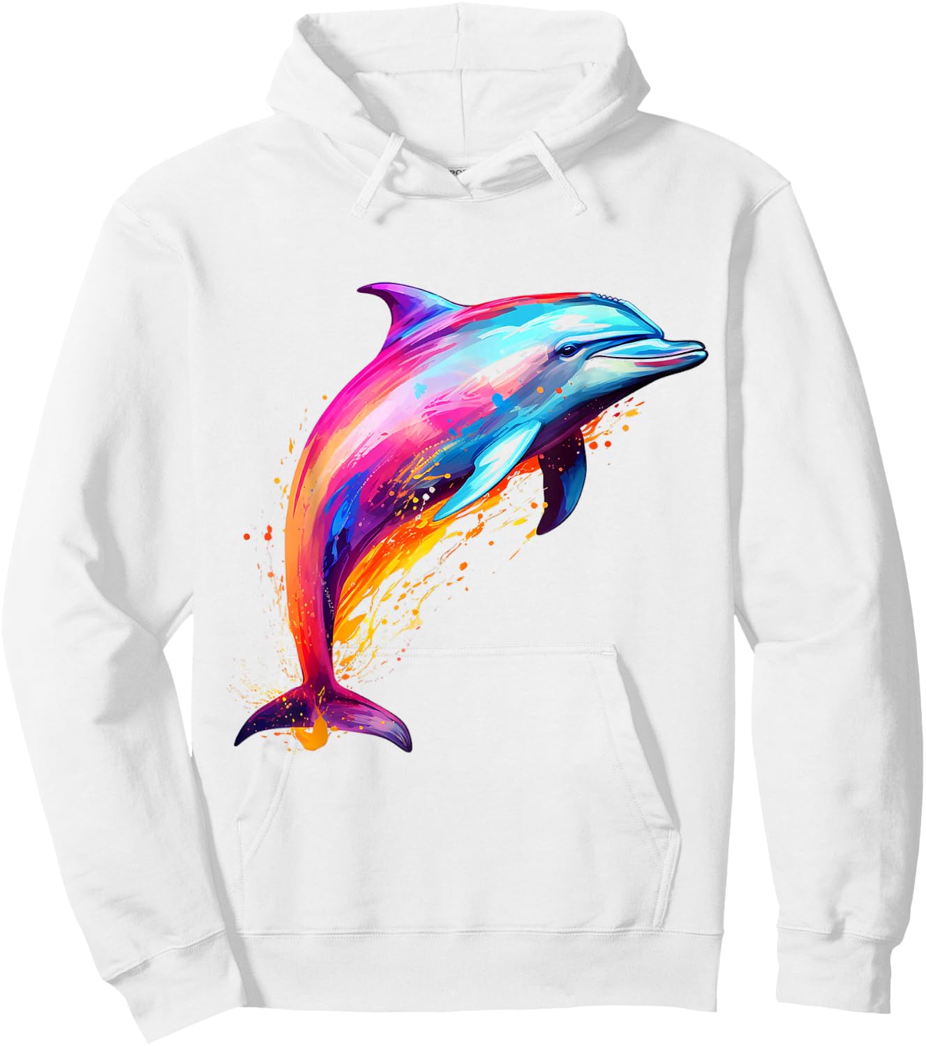 Colorful Painting Abstract Dolphin Pattern Hoodie - Hoodie | White