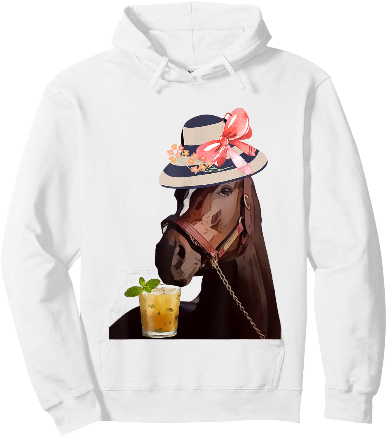 Funny Horse Derby Party Blue : Classic Fit Round Neck, Ruffle Sleeve Hoodie - Hoodie | White