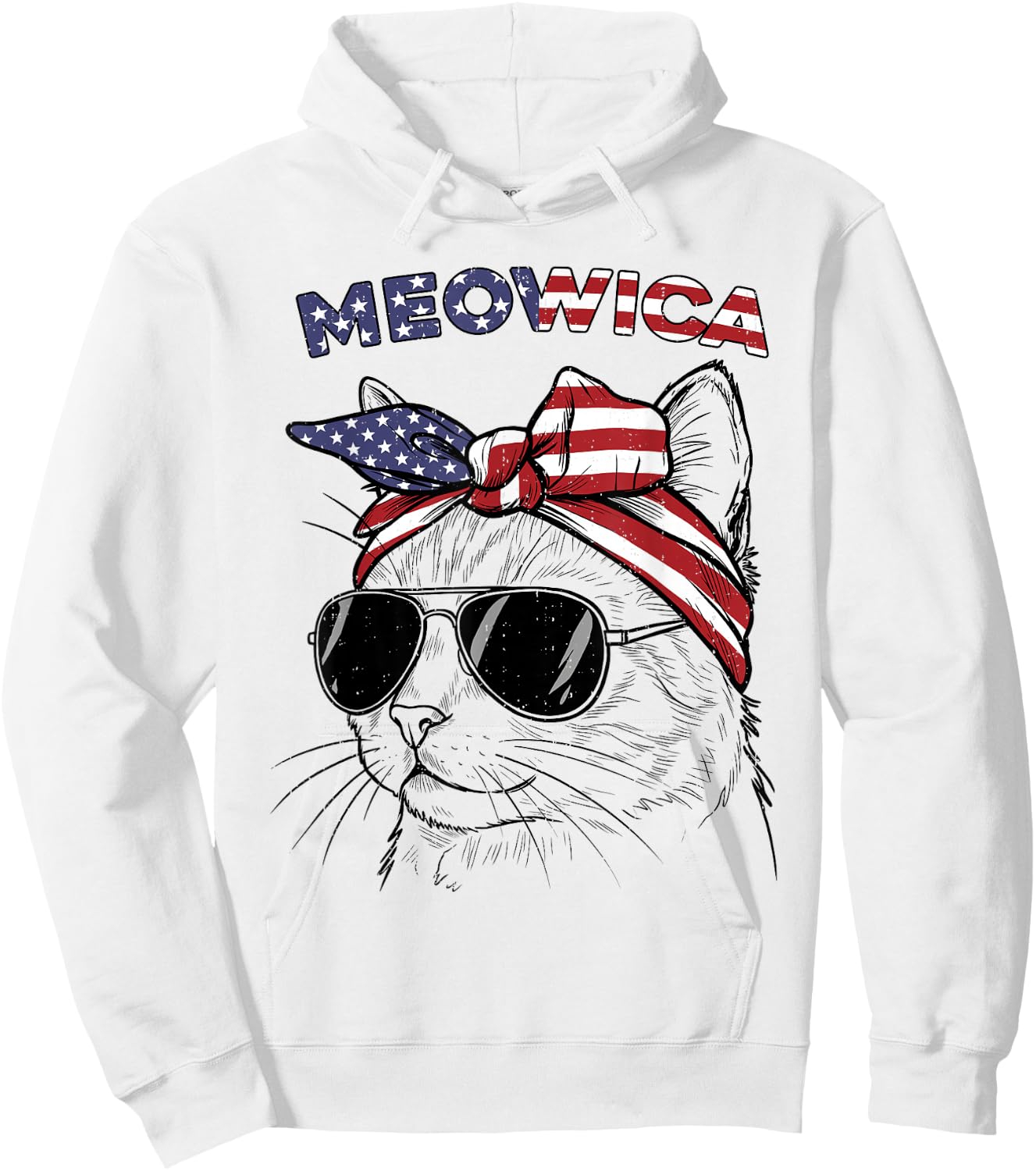 4th of July Cat Meowica USA America Patriotic Women Girls Hoodie - Hoodie | White