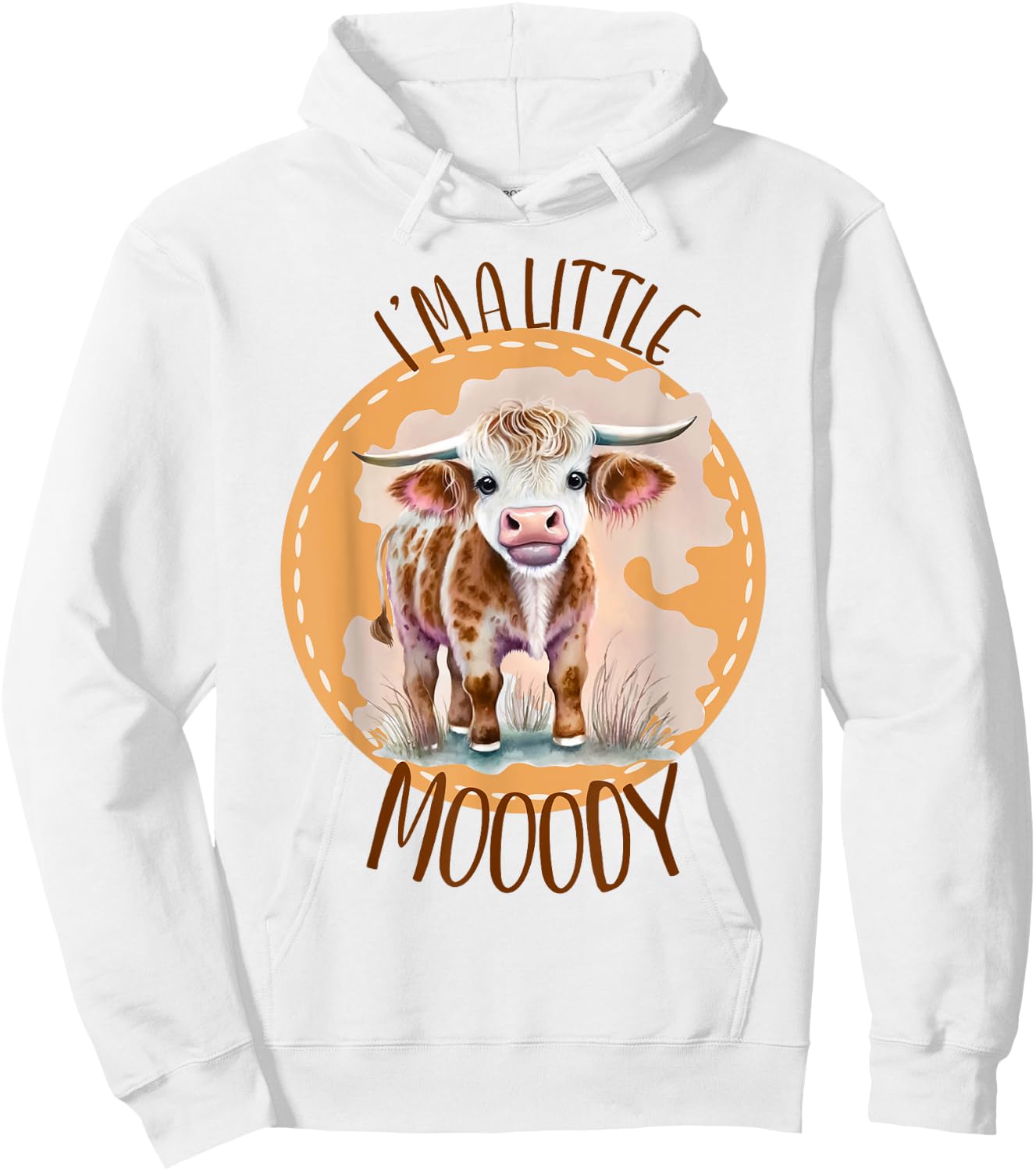 Funny Cow Calf Western Moody HIghland Farm Girl Longhorn Tan Hoodie - Hoodie | White