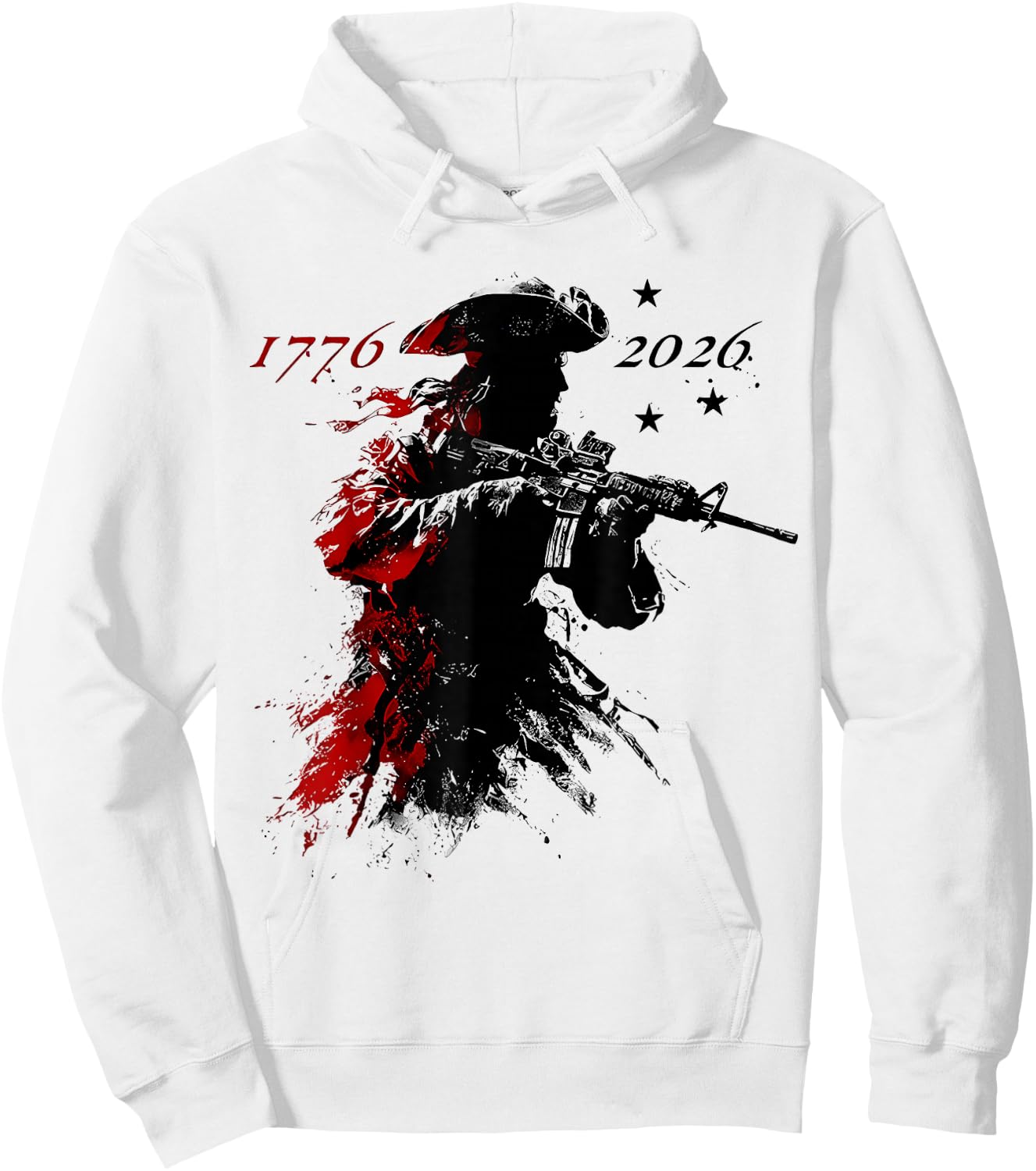 (2sides) Revolutionary Soldier US Flag USA 250th Anniversary Hoodie - Hoodie | White